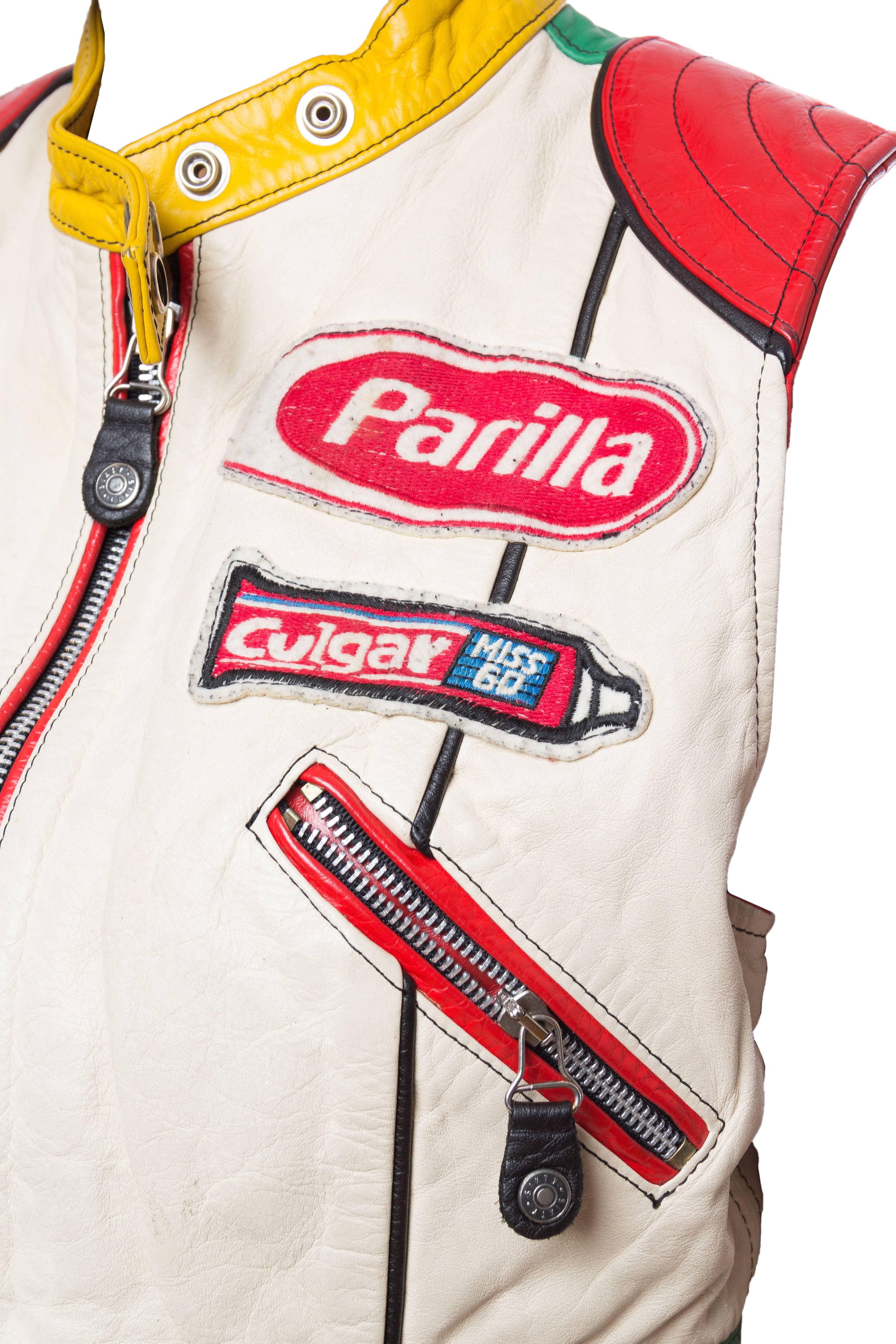 Sixty Fancy Goods Leather Nascar Cropped Vest In Excellent Condition In New York, NY