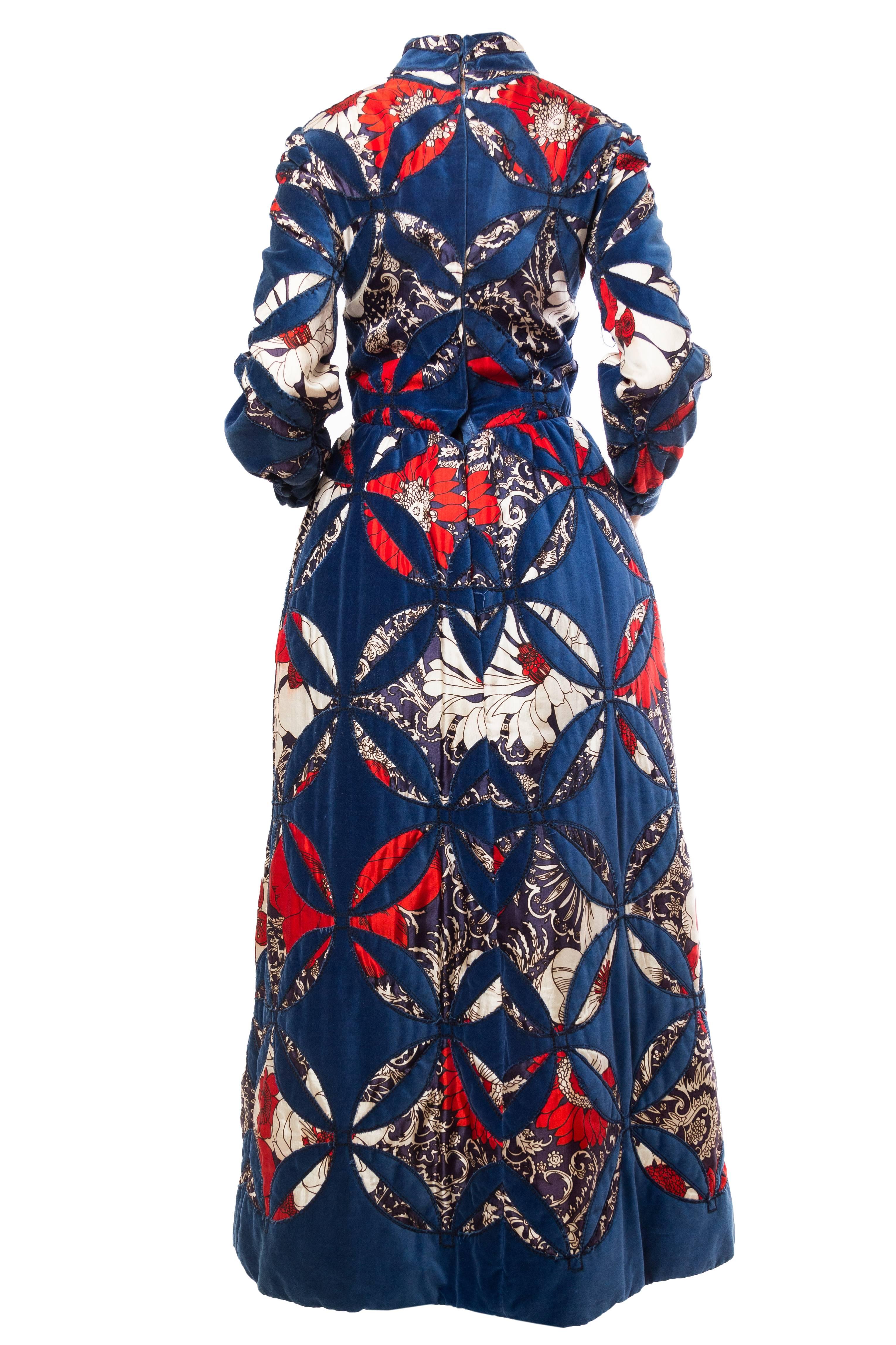 Women's 1970s Quilted Velvet Dress