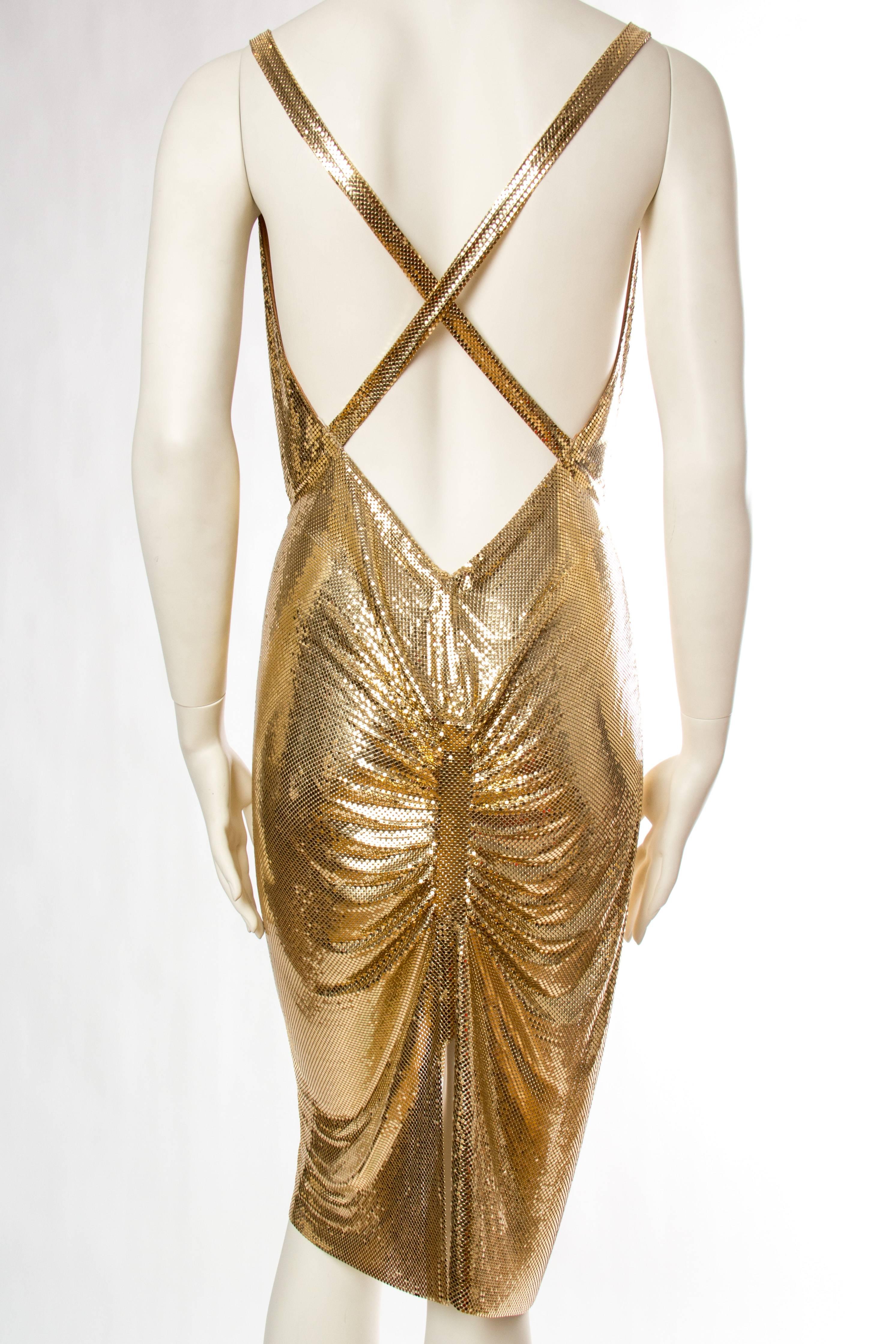 Brown Phenomenal Gold Metal Mesh Dress and Hood