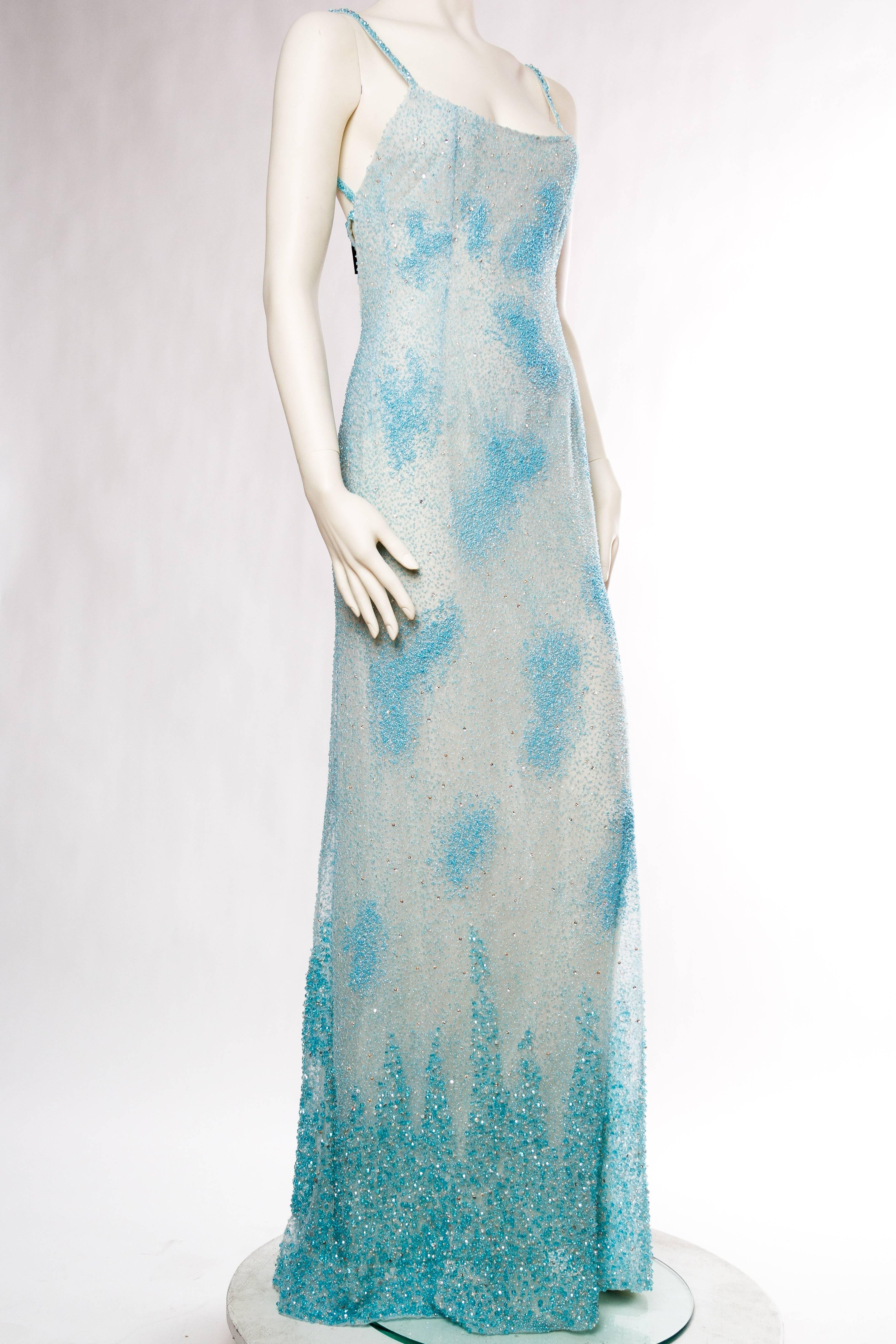 Blue Gianni Versace Atelier Fully Beaded Gown, 1990s 