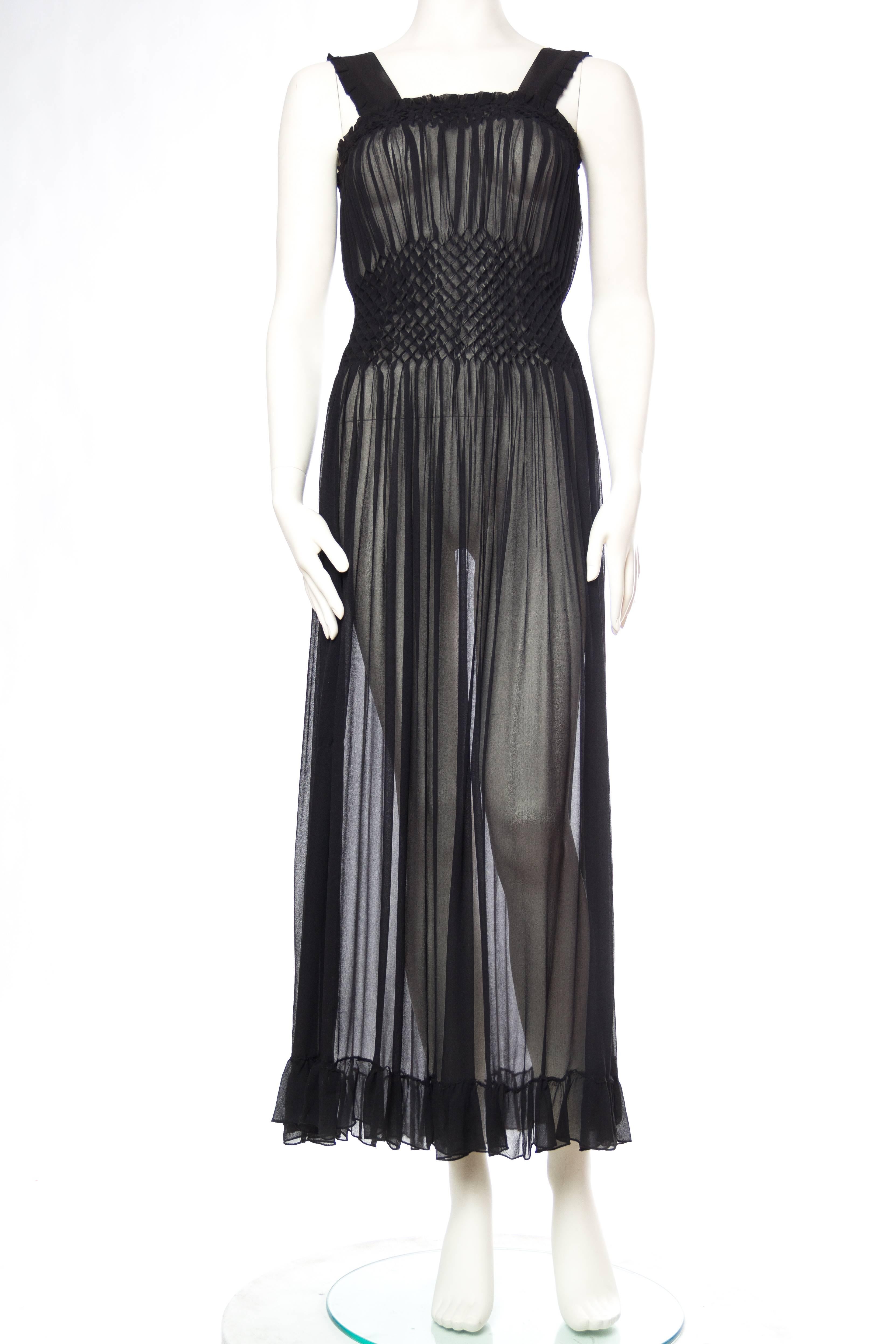 Black 1940s Sheer Chiffon Negligee with Couture Detailing