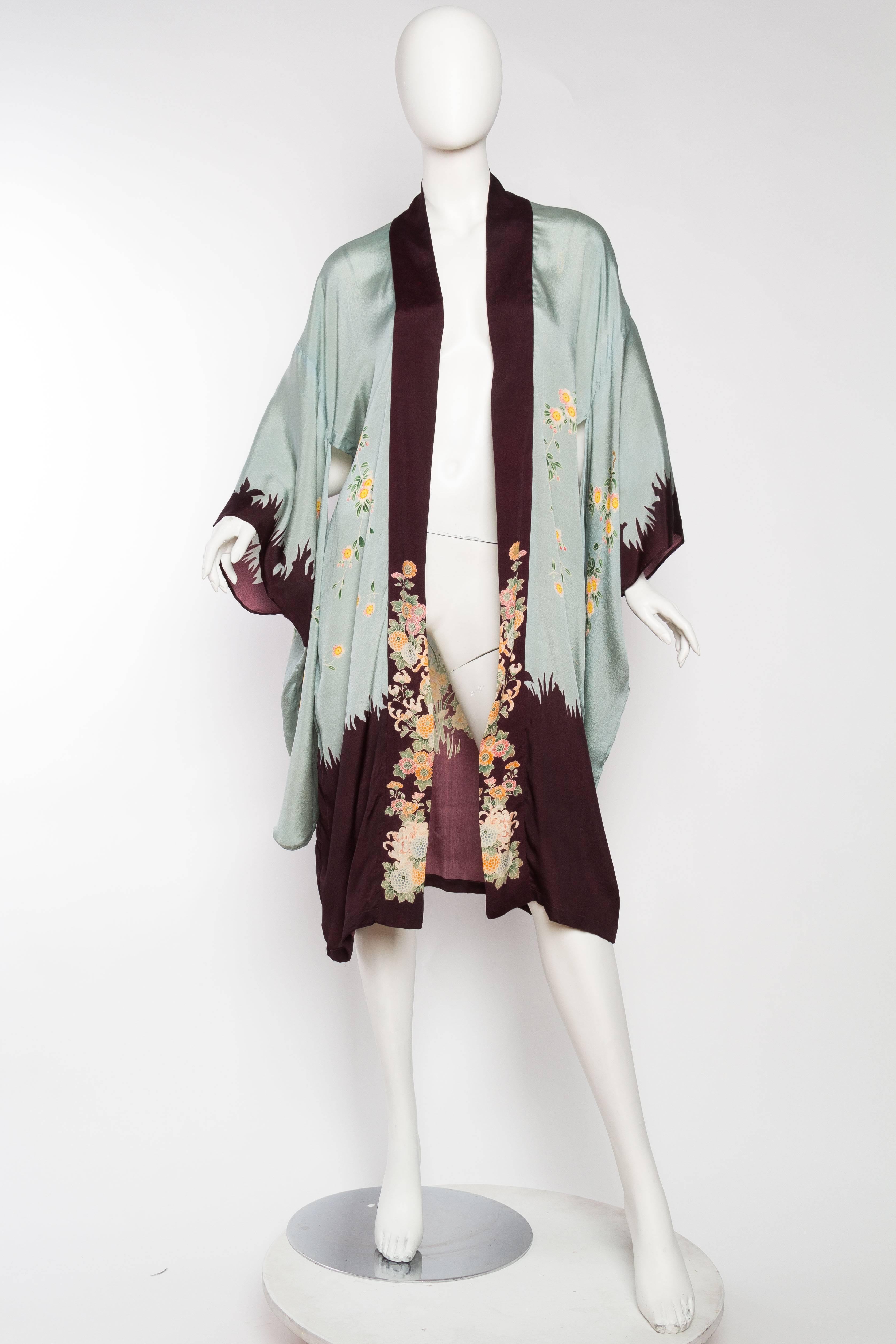 Gray 1920s Printed Silk Kimono