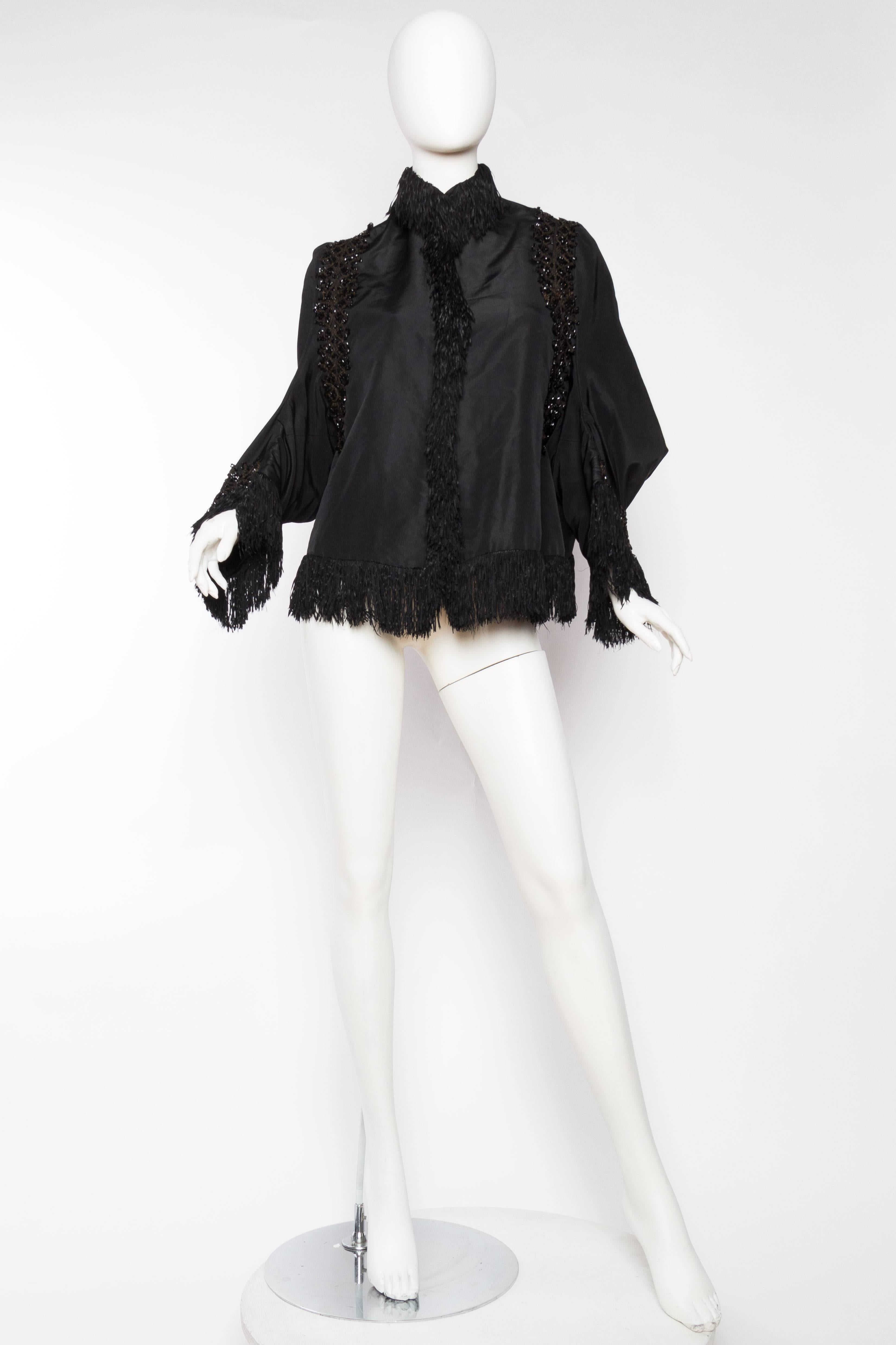Black Victorian Fringed Silk Jacket