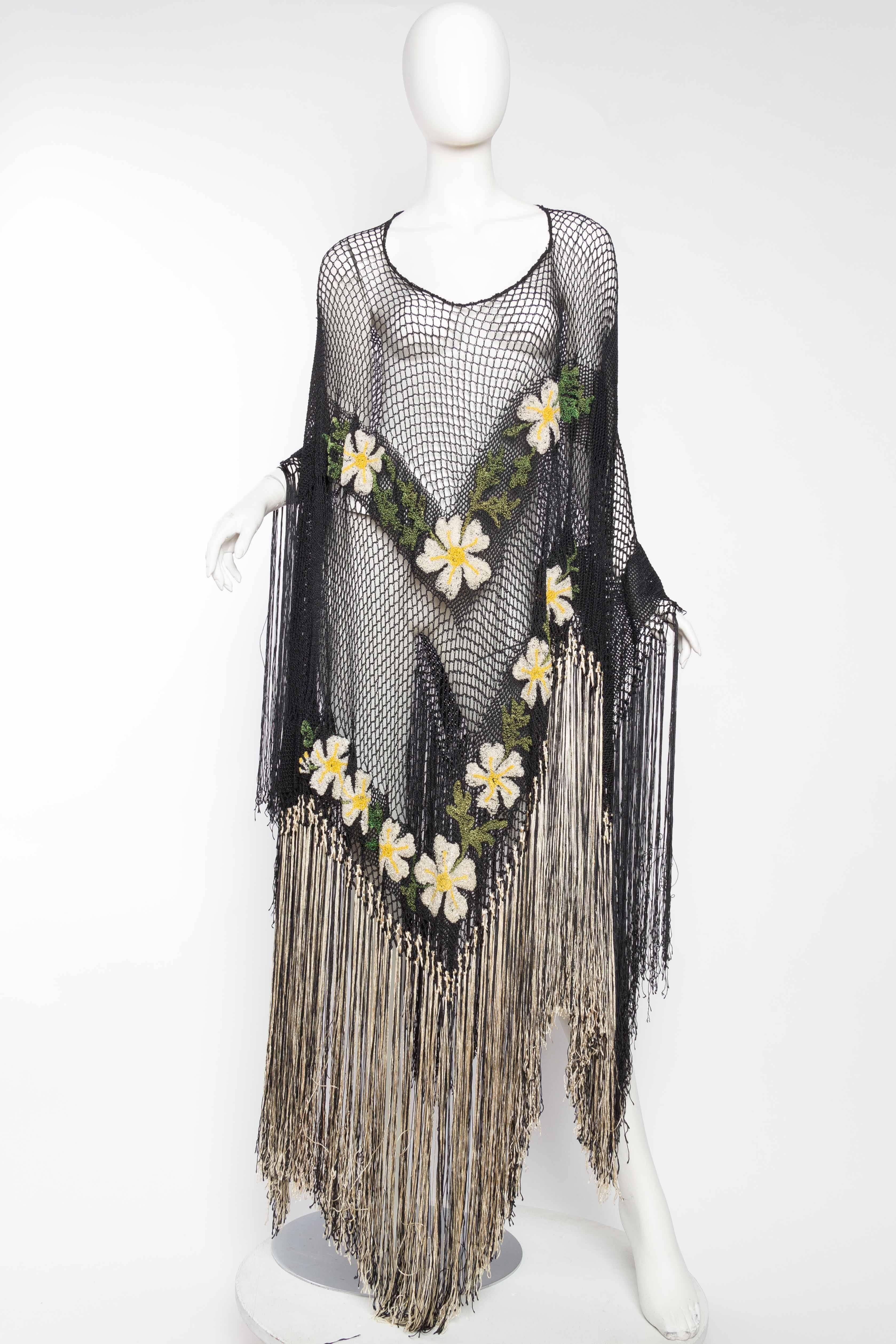 Gray 1930s Crochet Tunic with Long Fringe