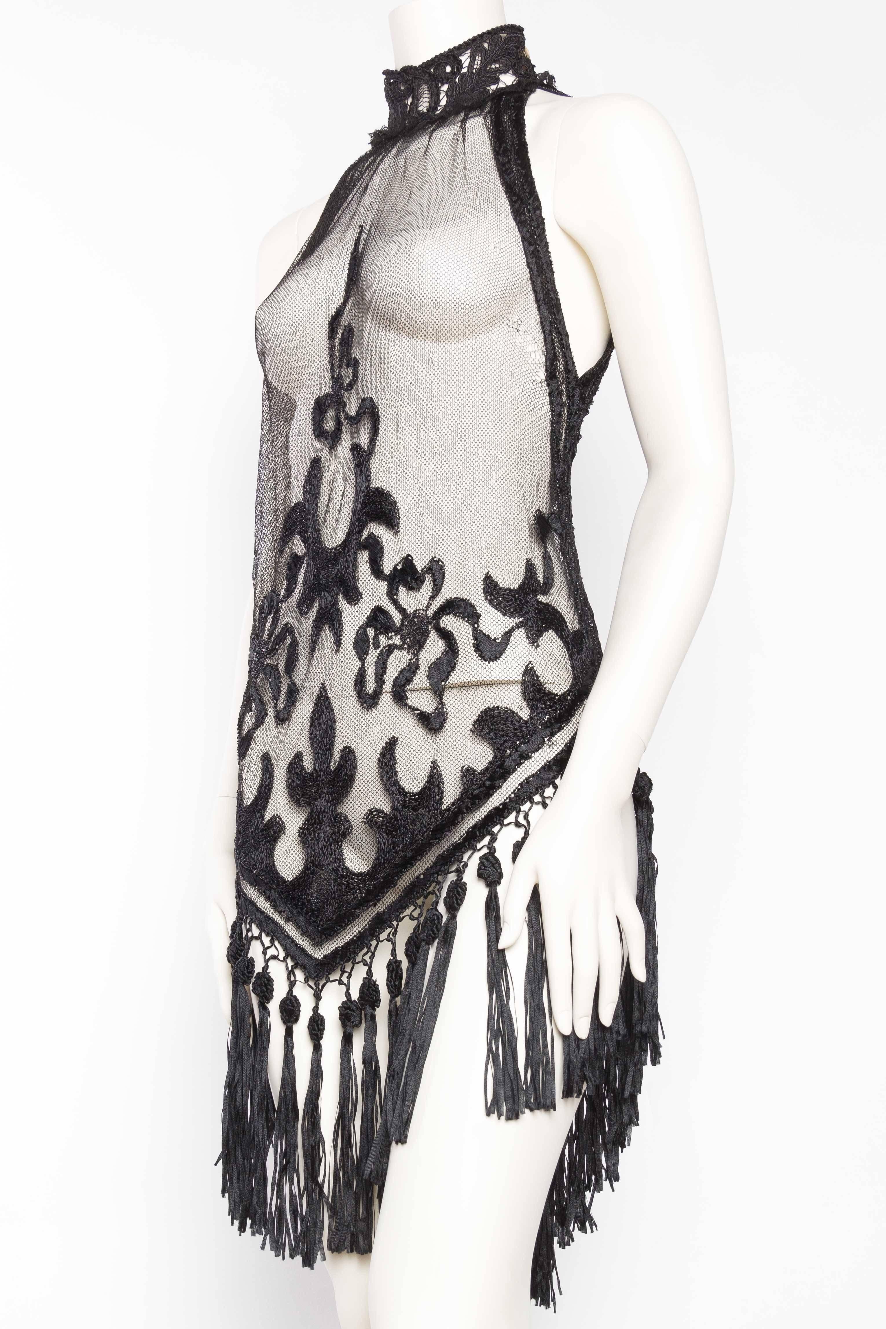 Women's Sheer Mini Dress Made from Hand Embroidered Edwardian Net and antique Lace