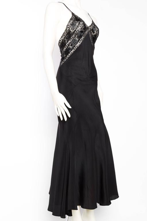1930s Bias Cut Lingerie Style Dress with Sheer Lace and Beaded Bodice ...