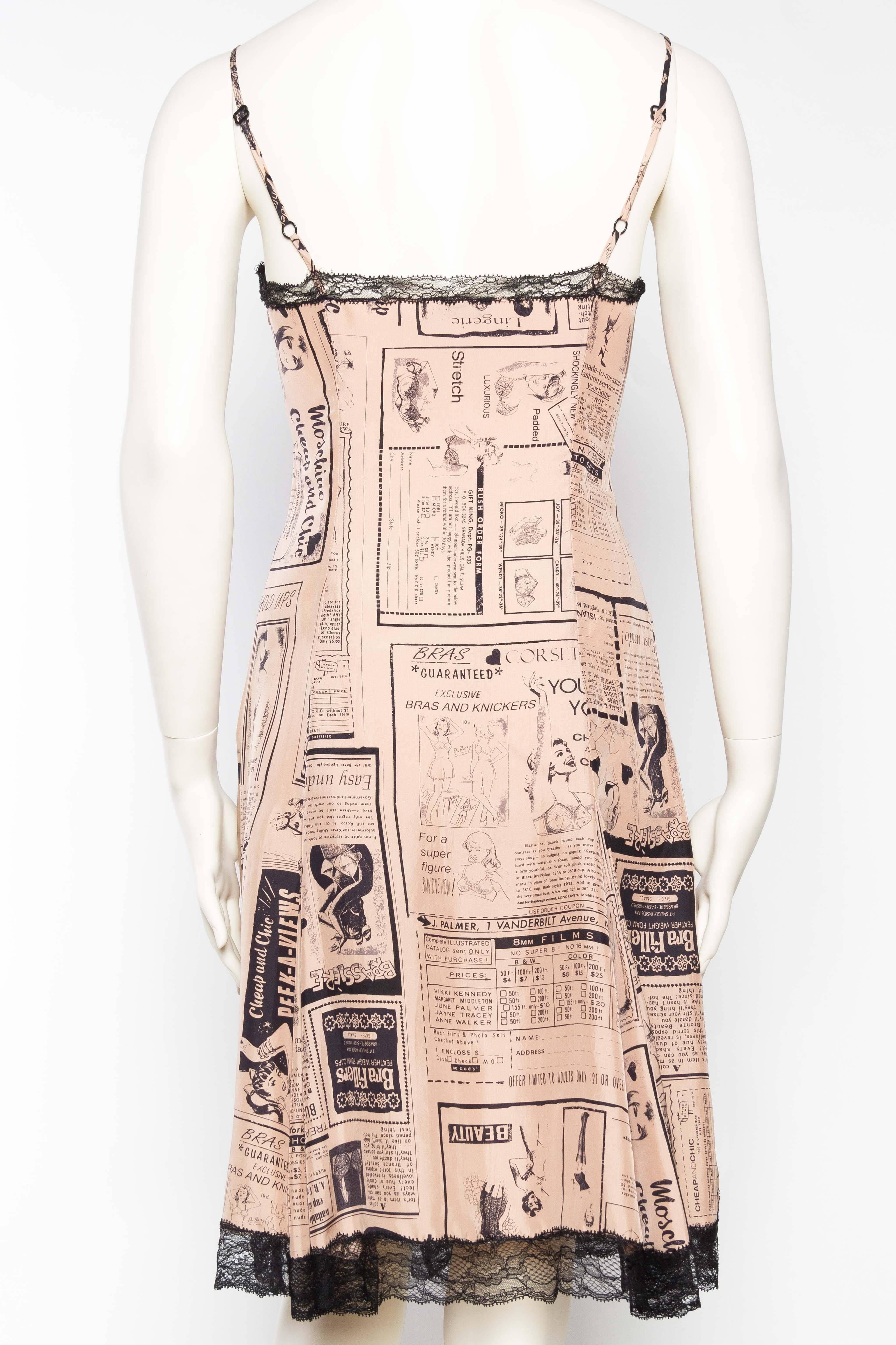 Beige Moschino Lingerie Pin-Up Printed Slip Dress