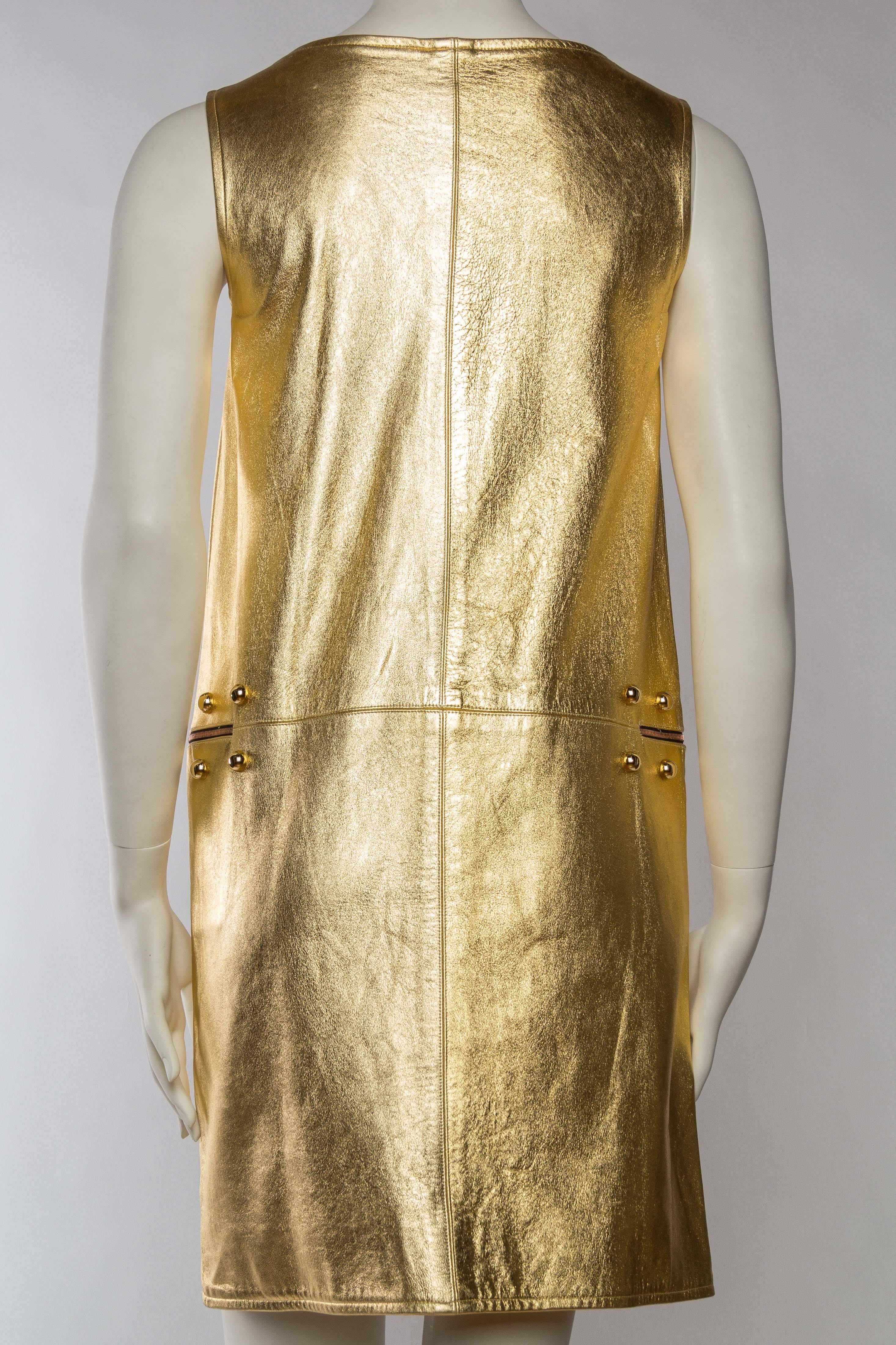 Studded Gold Leather Mod Zipper Dress 2