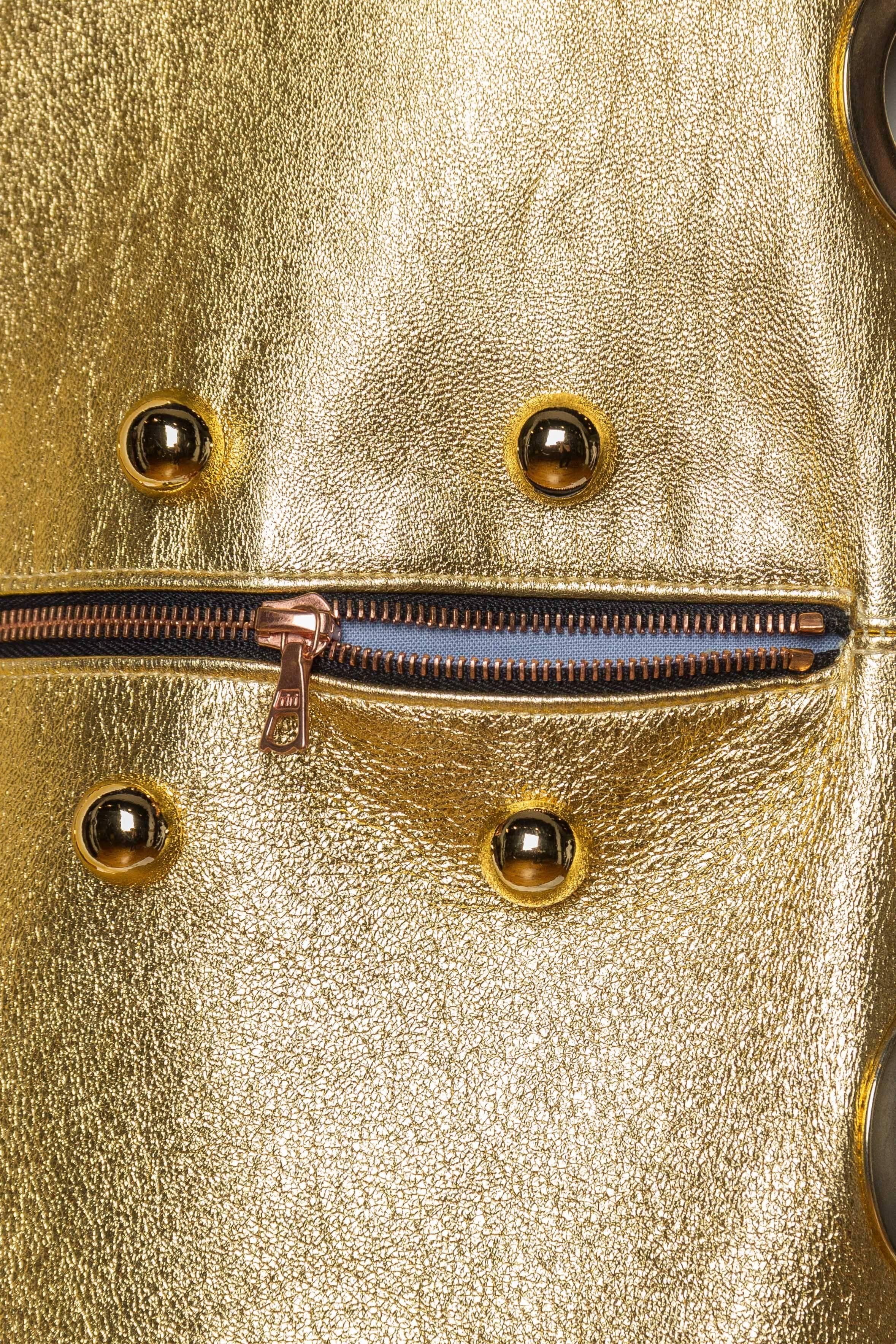 Studded Gold Leather Mod Zipper Dress 5