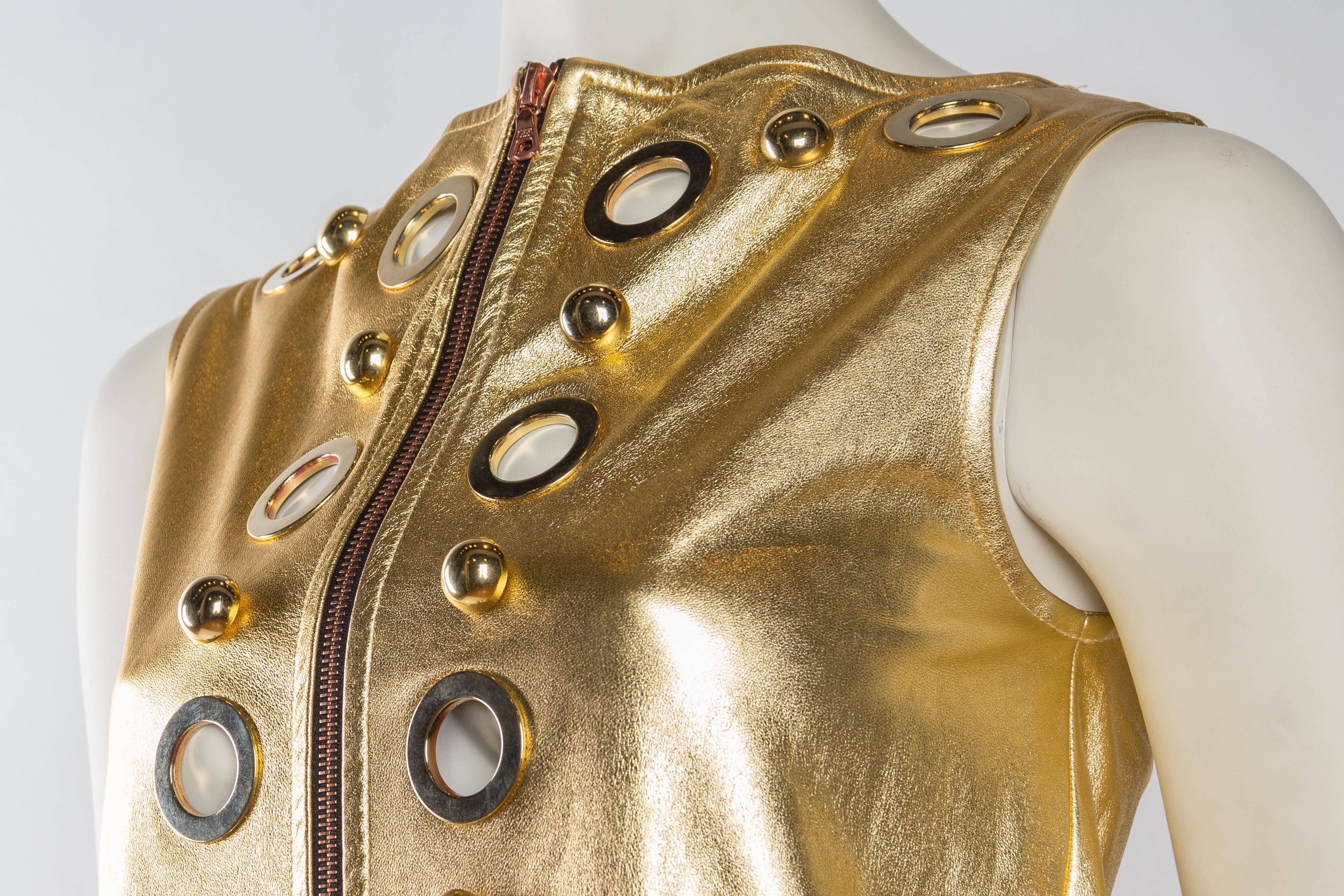 Studded Gold Leather Mod Zipper Dress 3