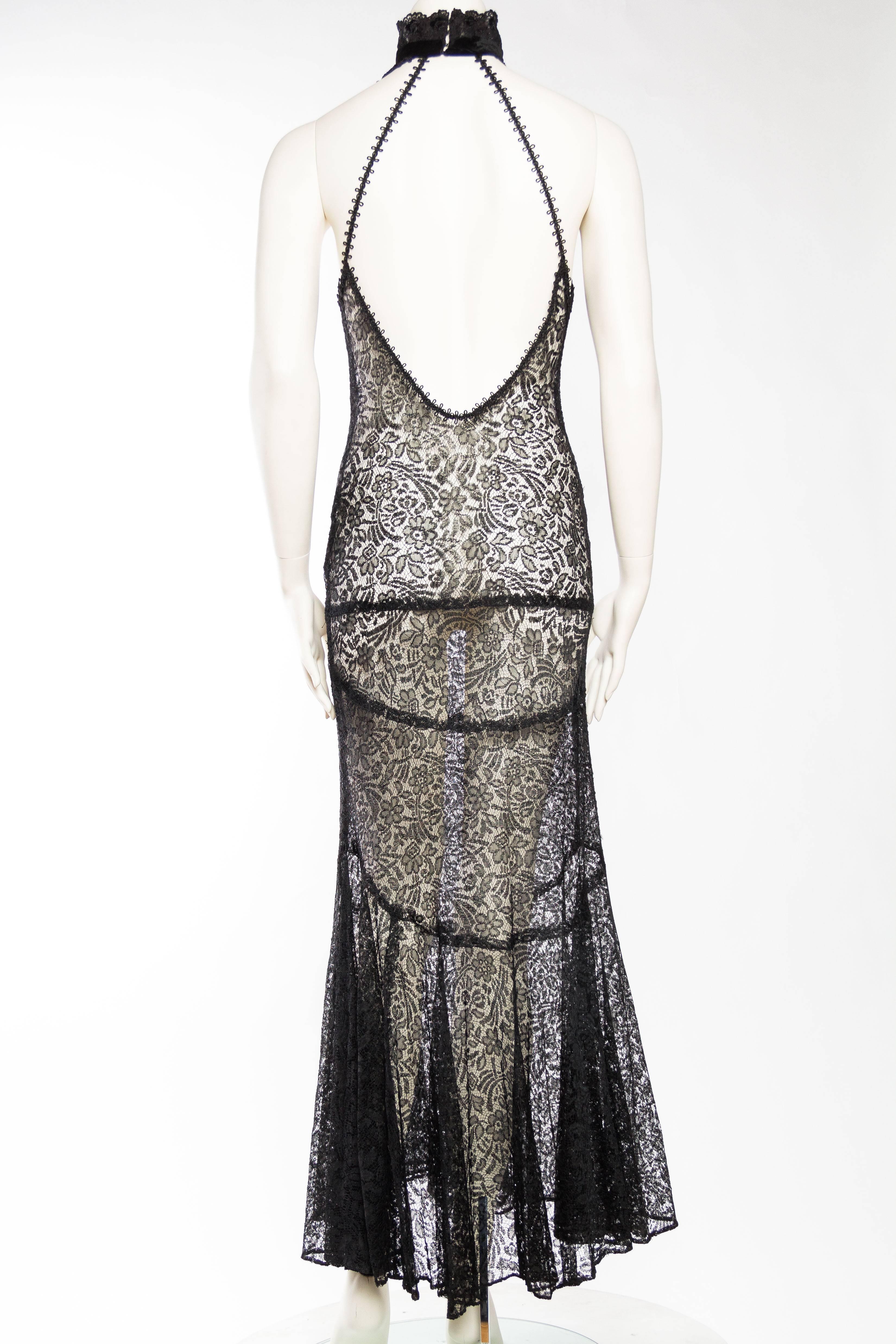 1930s Art Deco Sheer Lace Gown In Excellent Condition In New York, NY