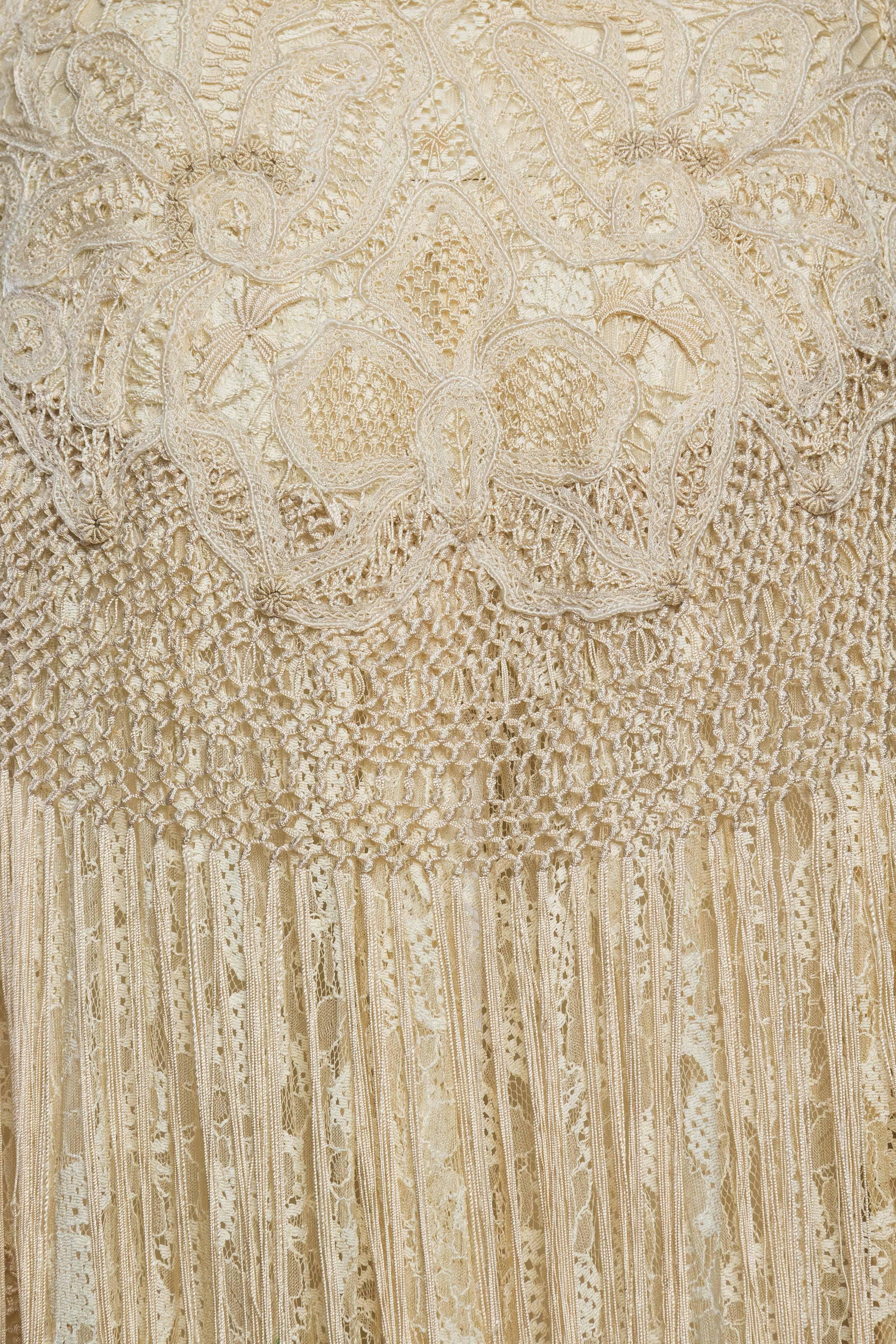 1930s Sheer Silk Lace Gown with Victorian Lace Fringe 3