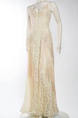 1930s Sheer Silk Lace Gown with Victorian Lace Fringe