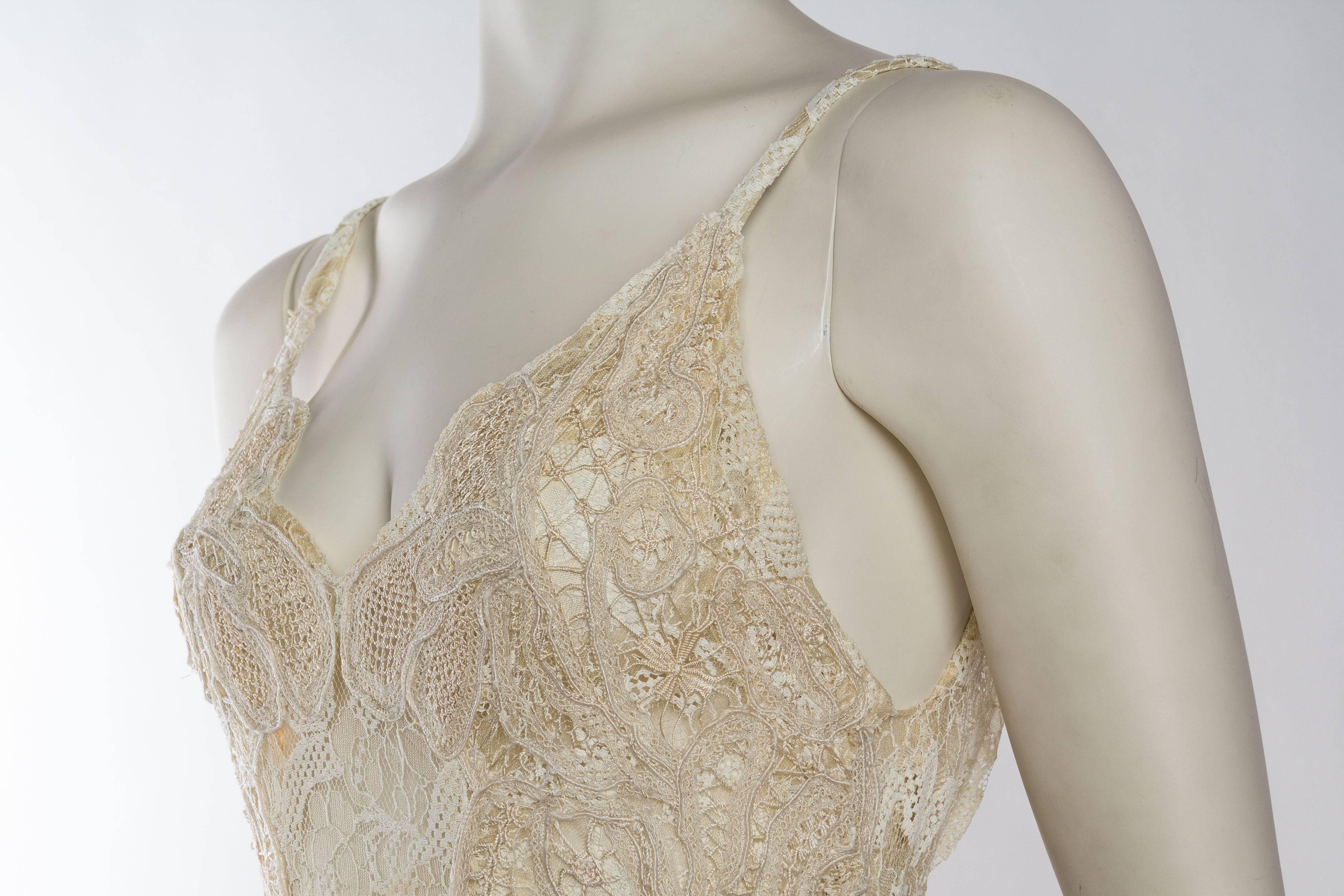 1930s Sheer Silk Lace Gown with Victorian Lace Fringe In Excellent Condition In New York, NY