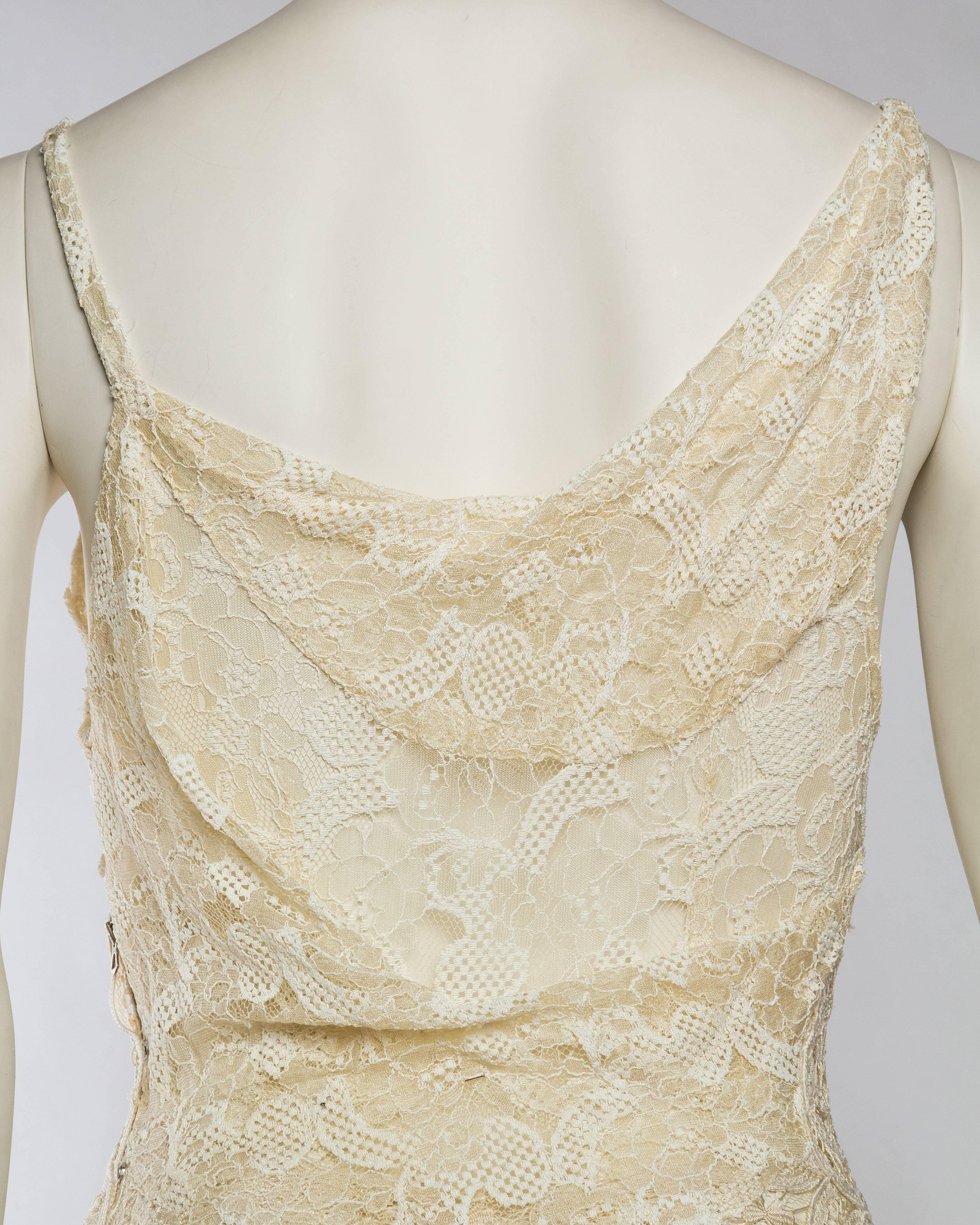 Women's 1930s Sheer Silk Lace Gown with Victorian Lace Fringe