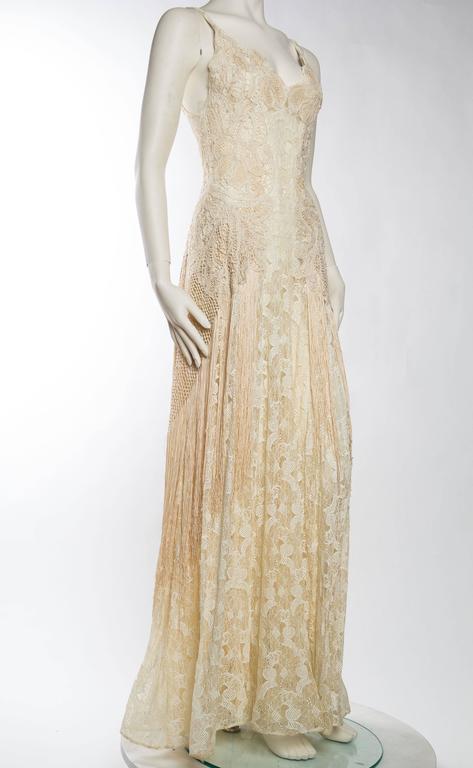 1930s Sheer Silk Lace Gown with Victorian Lace Fringe at 1stDibs ...