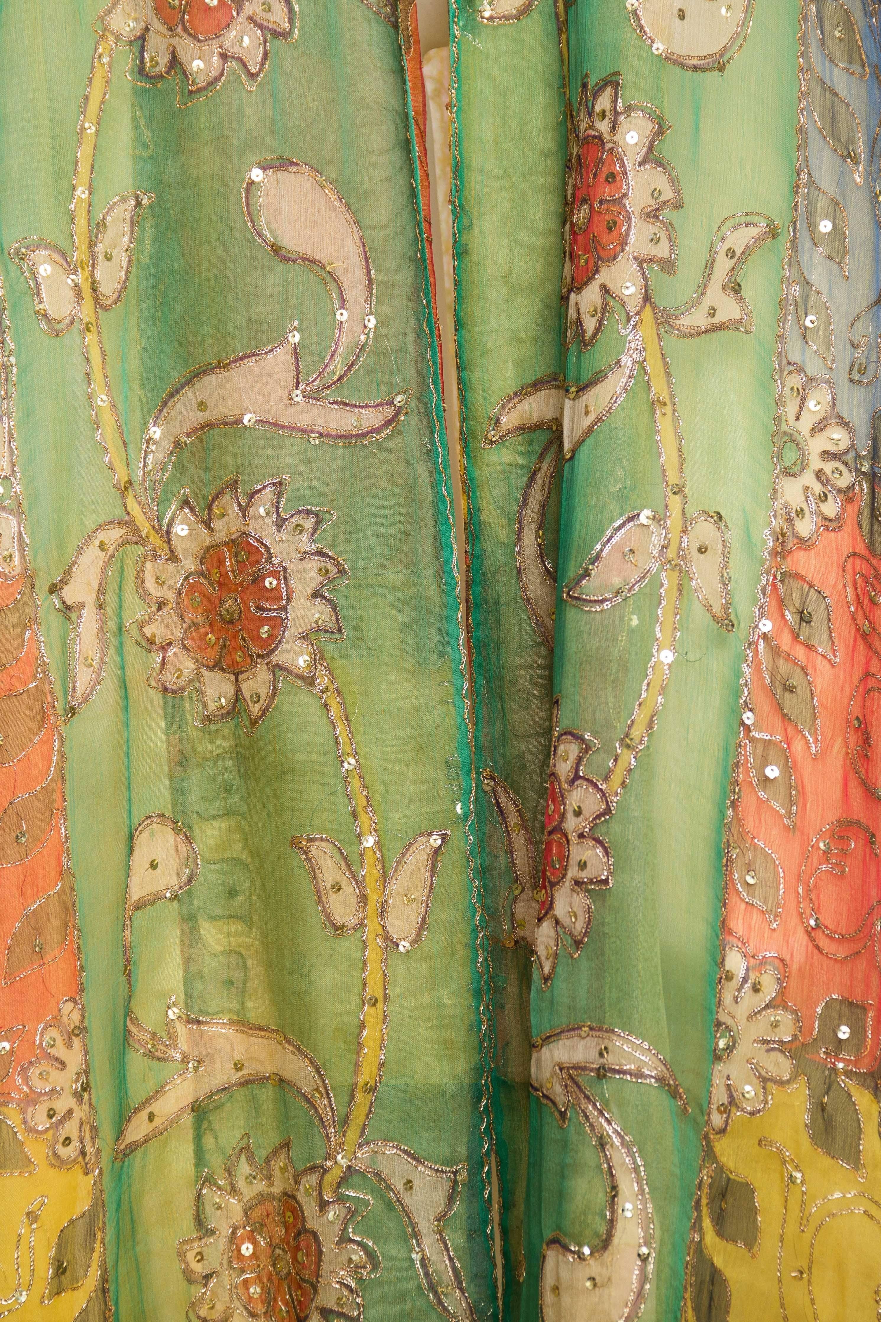 Hand Painted Silk Maxi Vest with Gold Embroidery 4