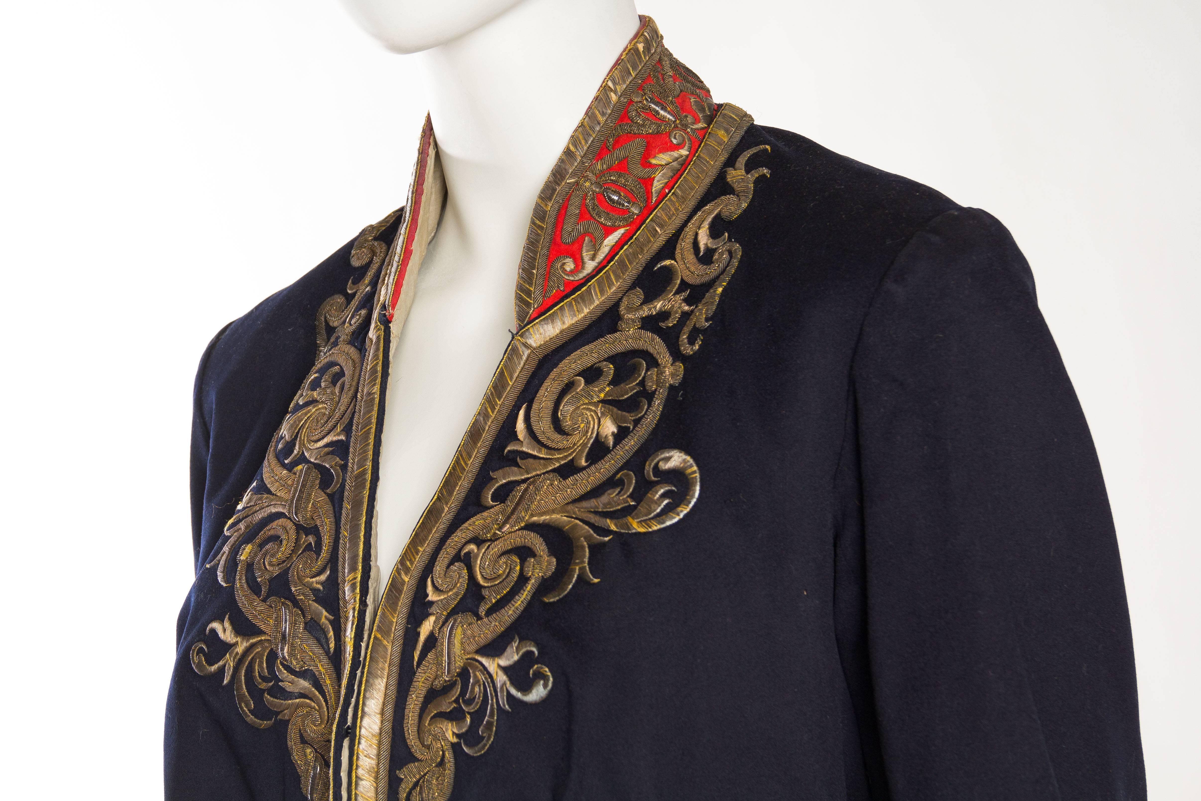Women's or Men's Victorian Livery Frock Coat with Antique Gold Embroidery