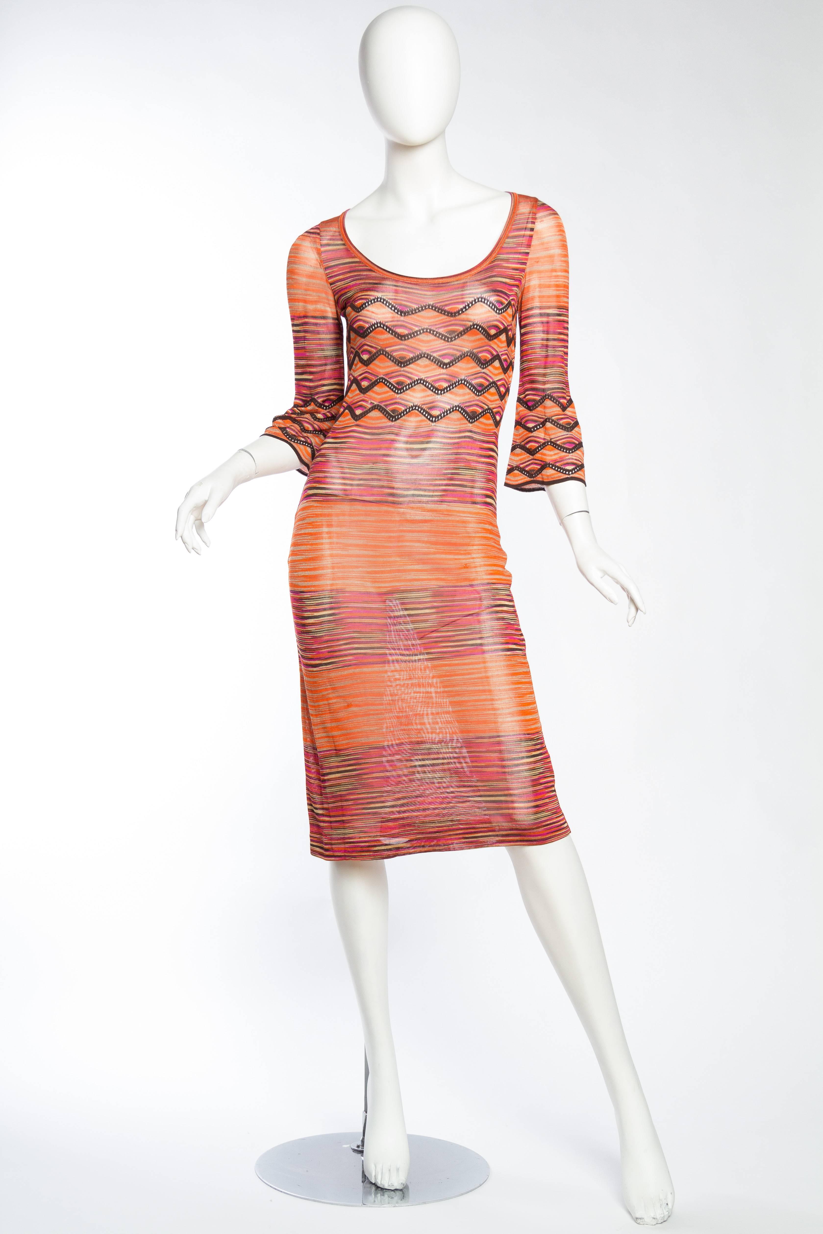 Orange 1990S MISSONI Multicolor Copper Rayon Blend Knit Dress