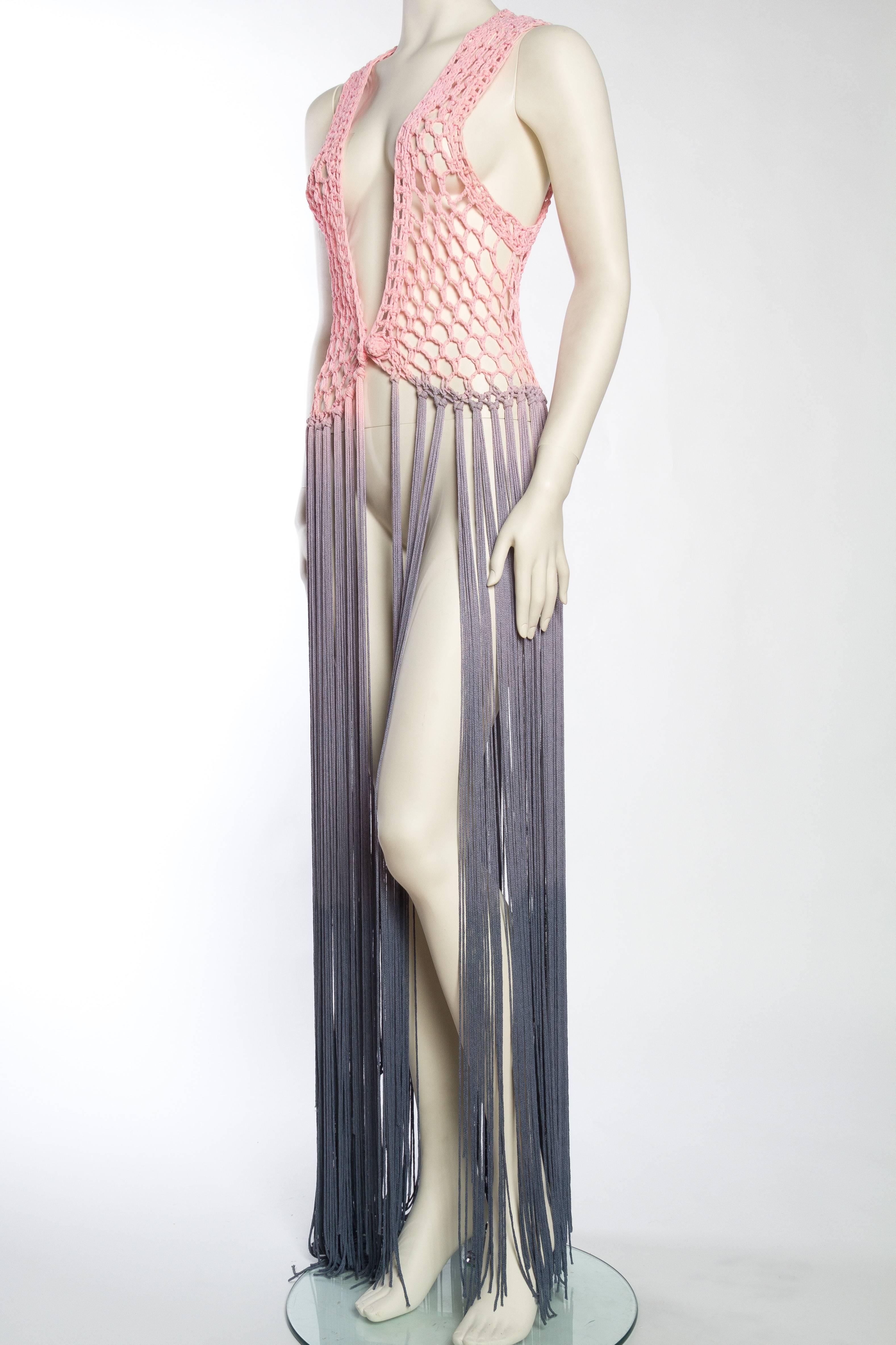 Women's Dip-Dyed Crochet Boho Vest with Floor Length Fringe