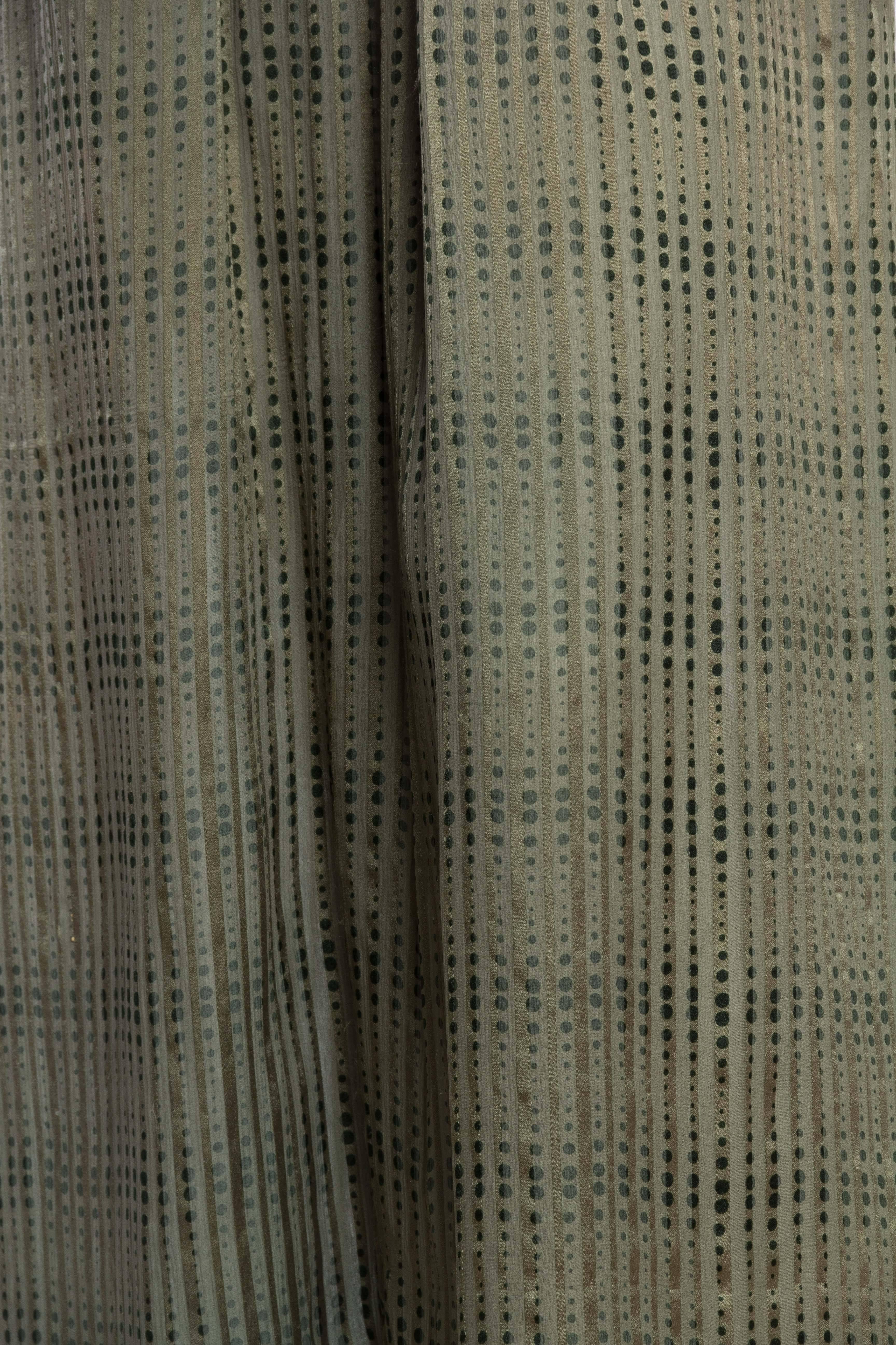 1970S BILL BLASS Olive Green Silk Chiffon Stripe Backless Gown 5