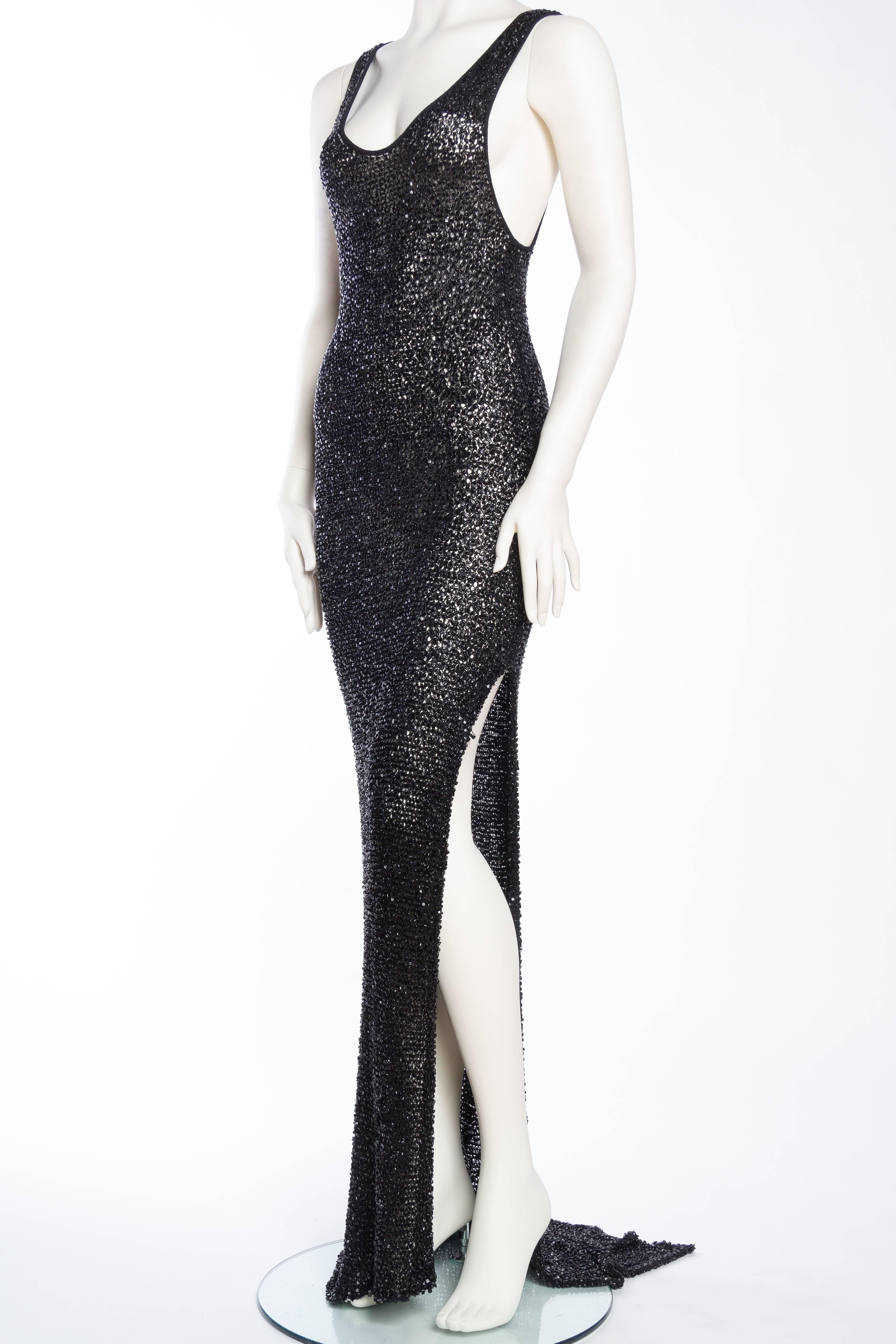 1990s Donna Karan One of a Kind Net Dress with Rocks In Excellent Condition In New York, NY