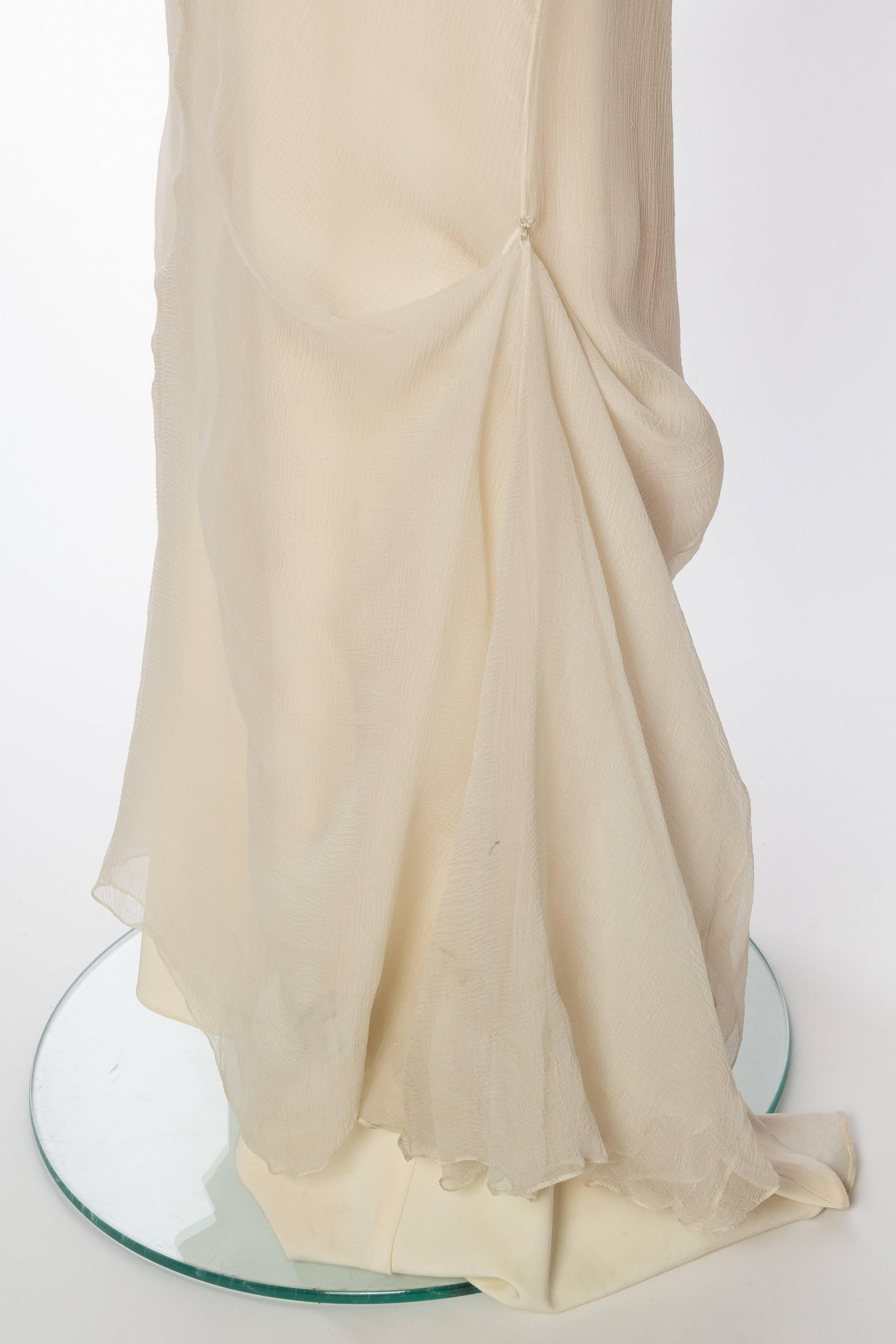 1990S DANES Ivory Silk Chiffon Bias Cut Backless 1930S Style Gown 2