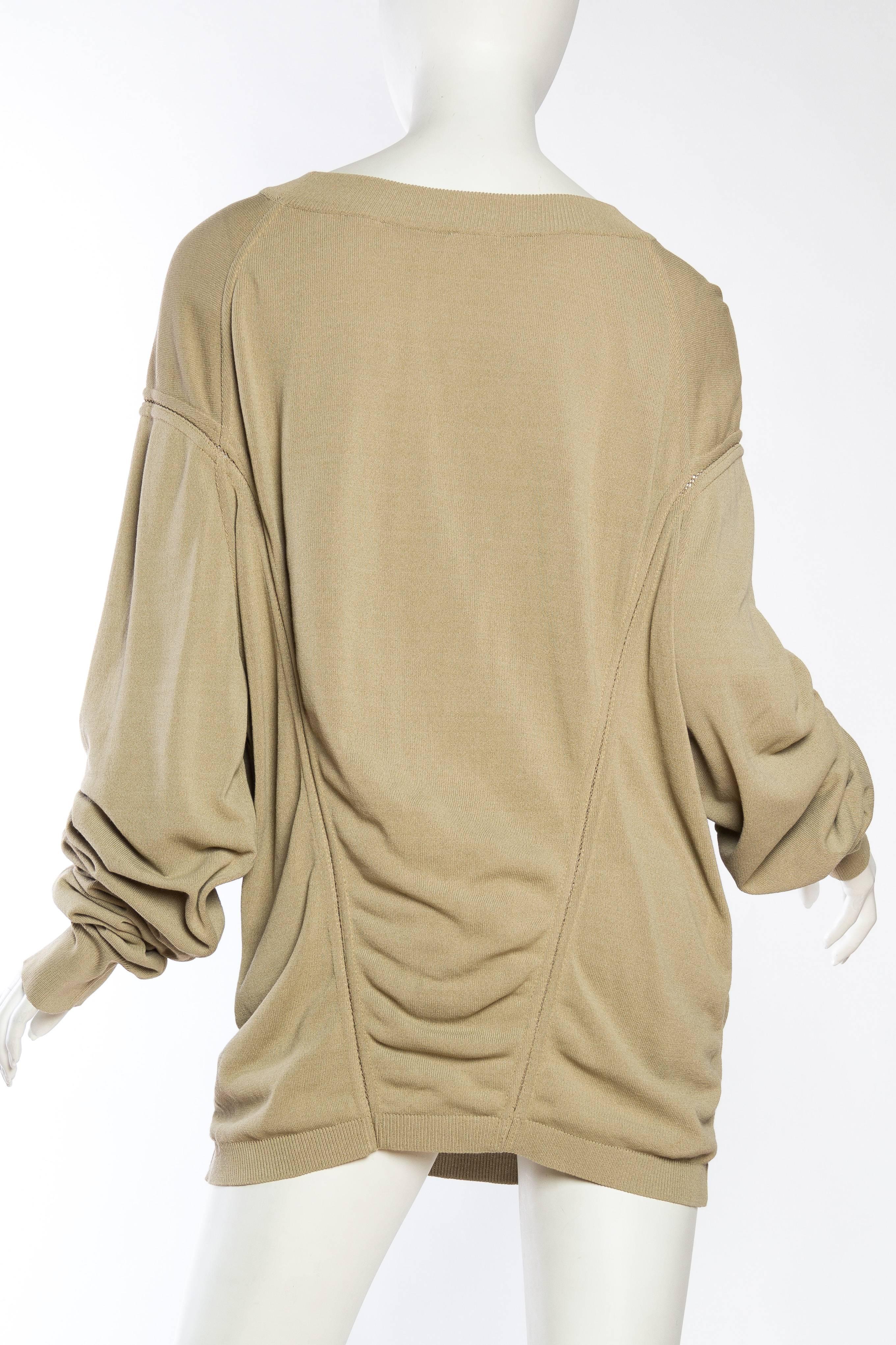 1980S AZZEDINE ALAIA Beige Cotton Blend Oversized Slouchy Sweater 1