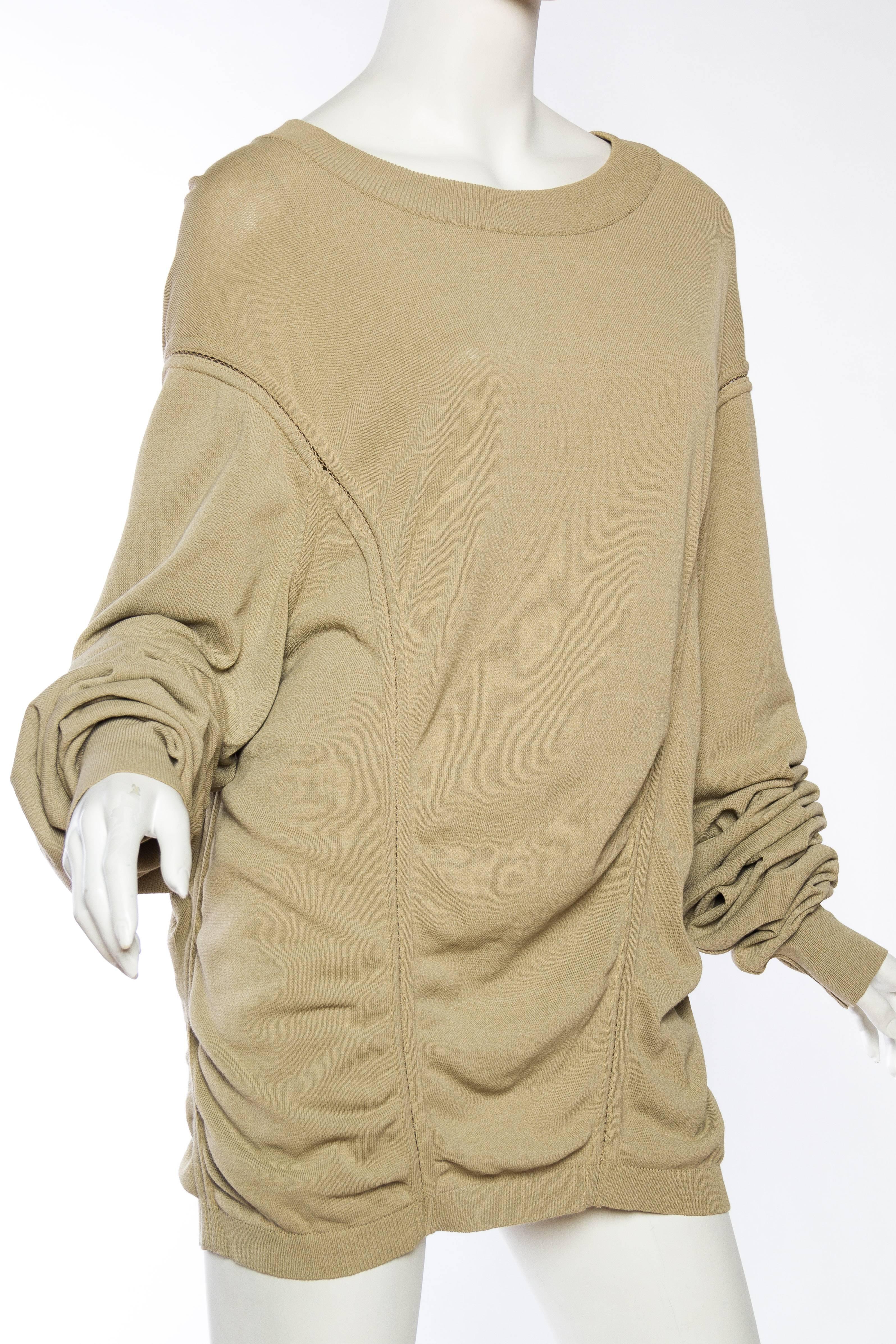 1980S AZZEDINE ALAIA Beige Cotton Blend Oversized Slouchy Sweater In Excellent Condition In New York, NY