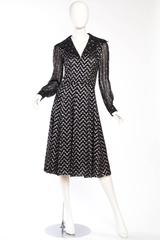 1970s Sheer and Metallic Flowy Little Black Dress