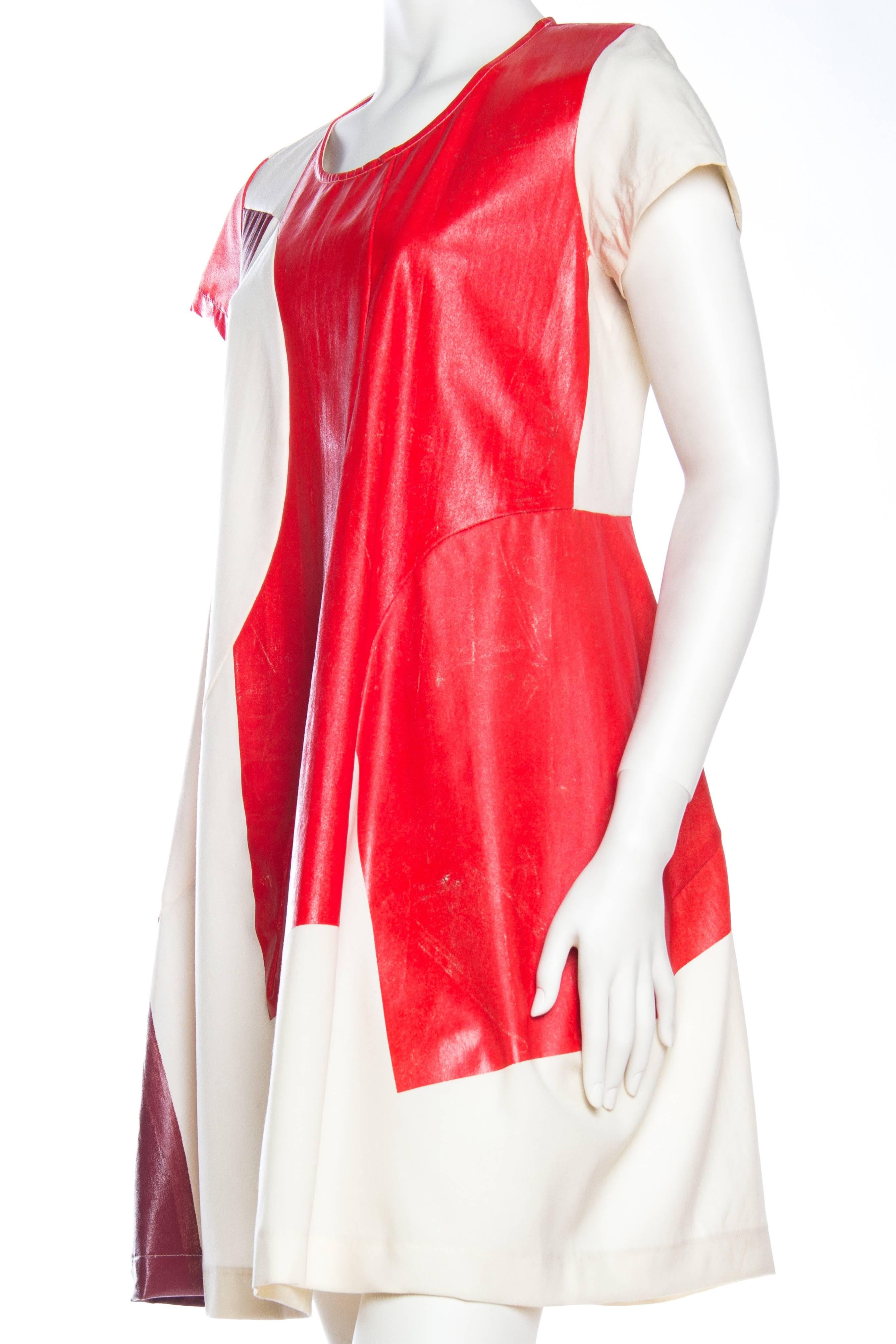 Women's 1990S COMME DES GARCONS Red & White Cotton Hand-Painted Patchwork Muslin Dress  For Sale