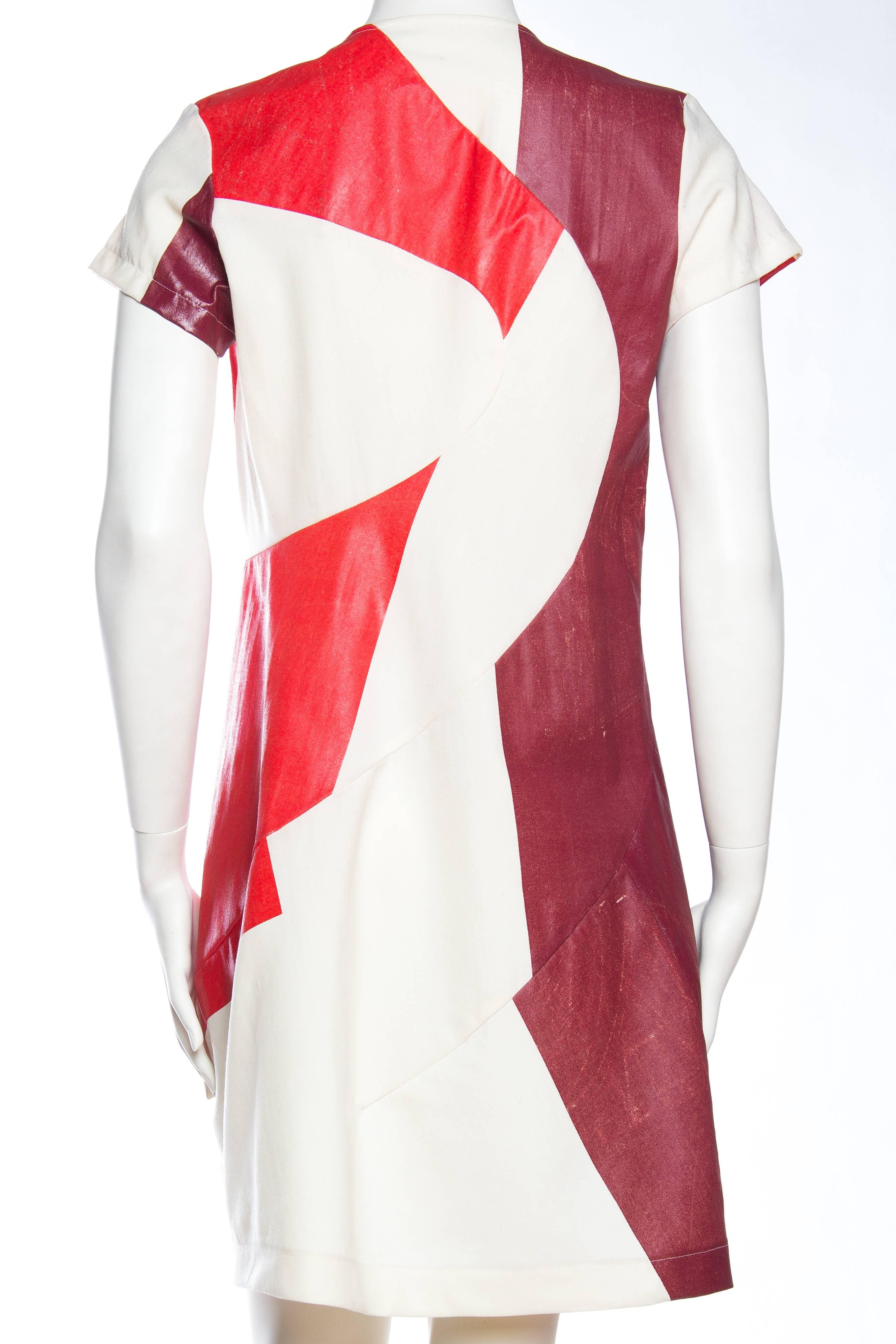 1990S COMME DES GARCONS Red & White Cotton Hand-Painted Patchwork Muslin Dress  For Sale 1