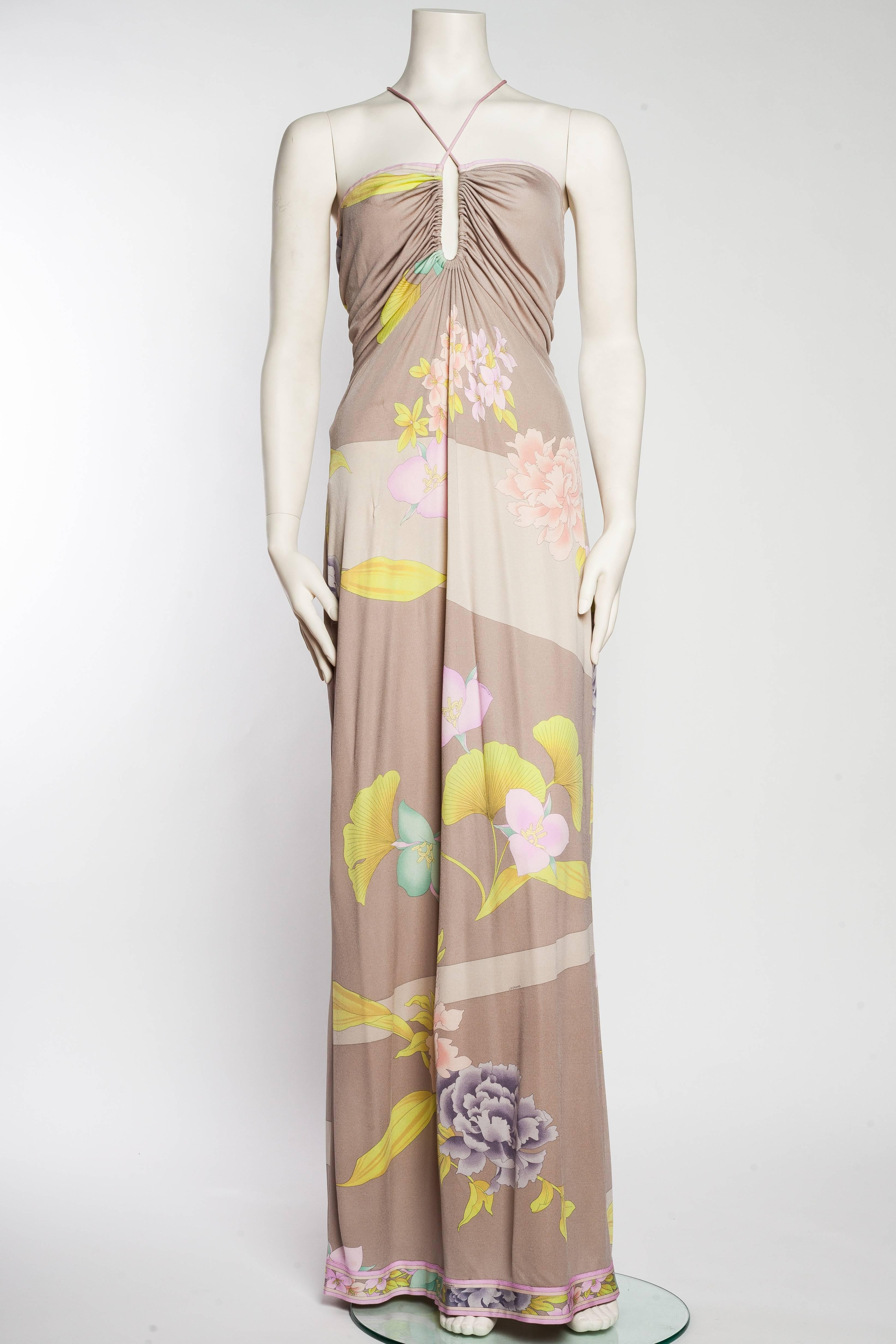 Beige 1970S LEONARD Silk Jersey Gown Dress