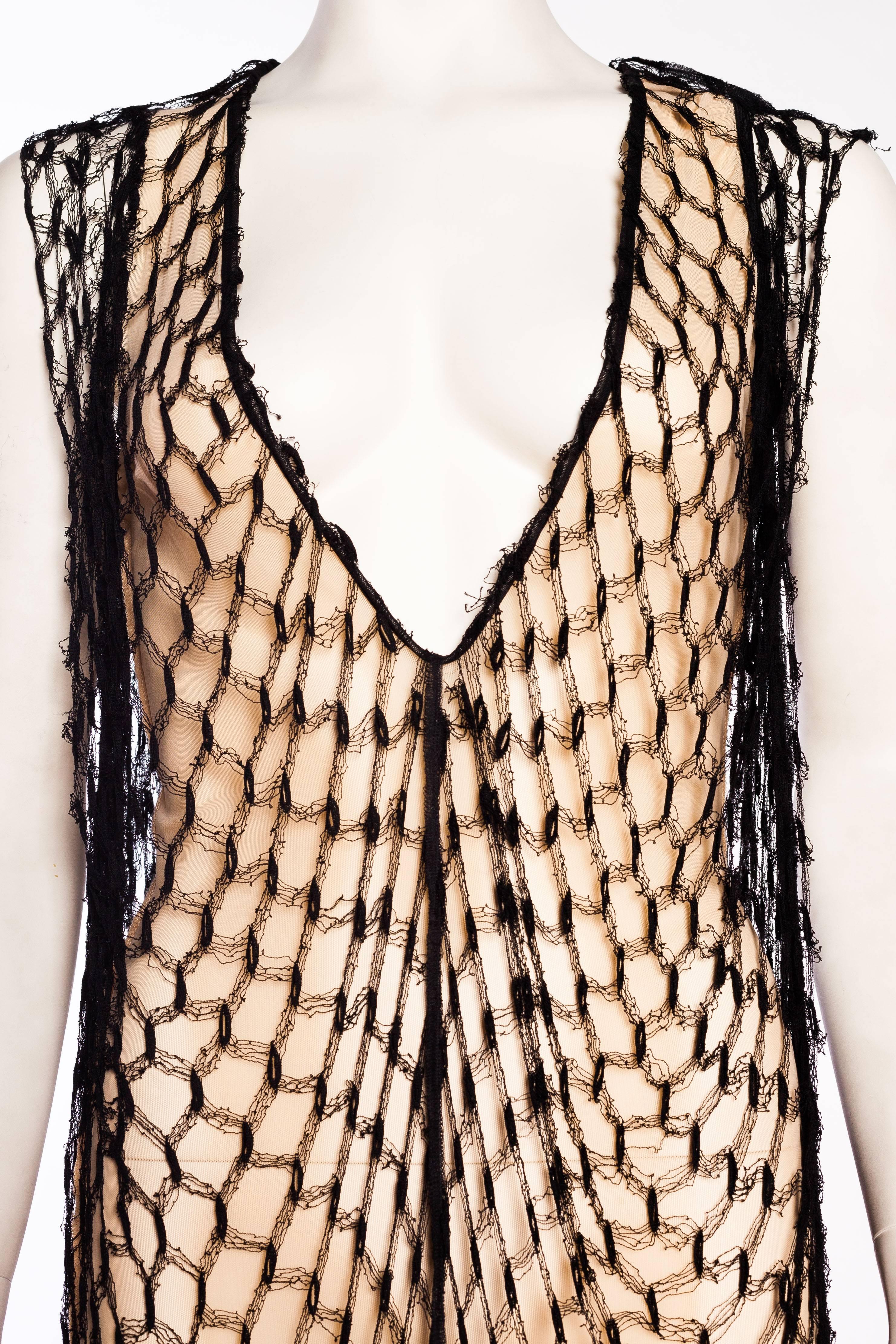 1990S JEAN PAUL GAULTIER Stretch  Net Low-Cut Nude Mini Dress With Oversized Bl In Excellent Condition In New York, NY