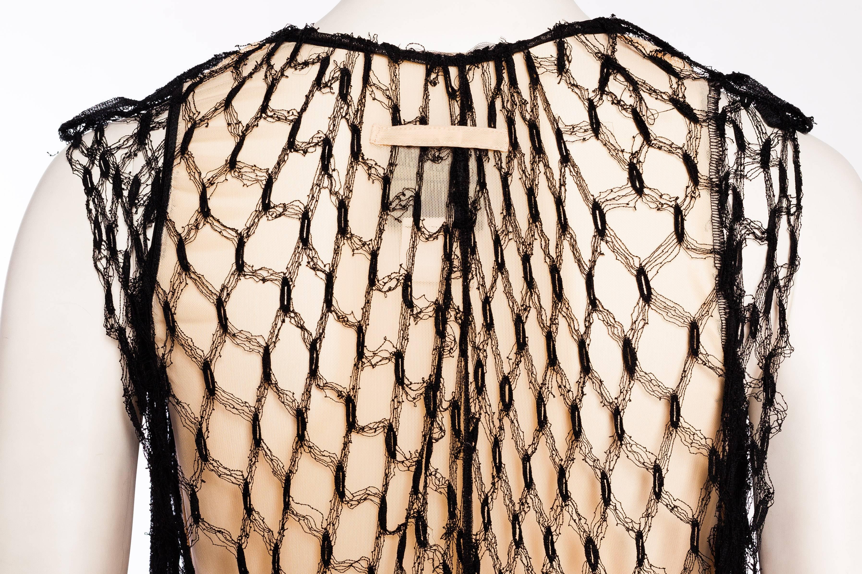 1990S JEAN PAUL GAULTIER Stretch  Net Low-Cut Nude Mini Dress With Oversized Bl 1