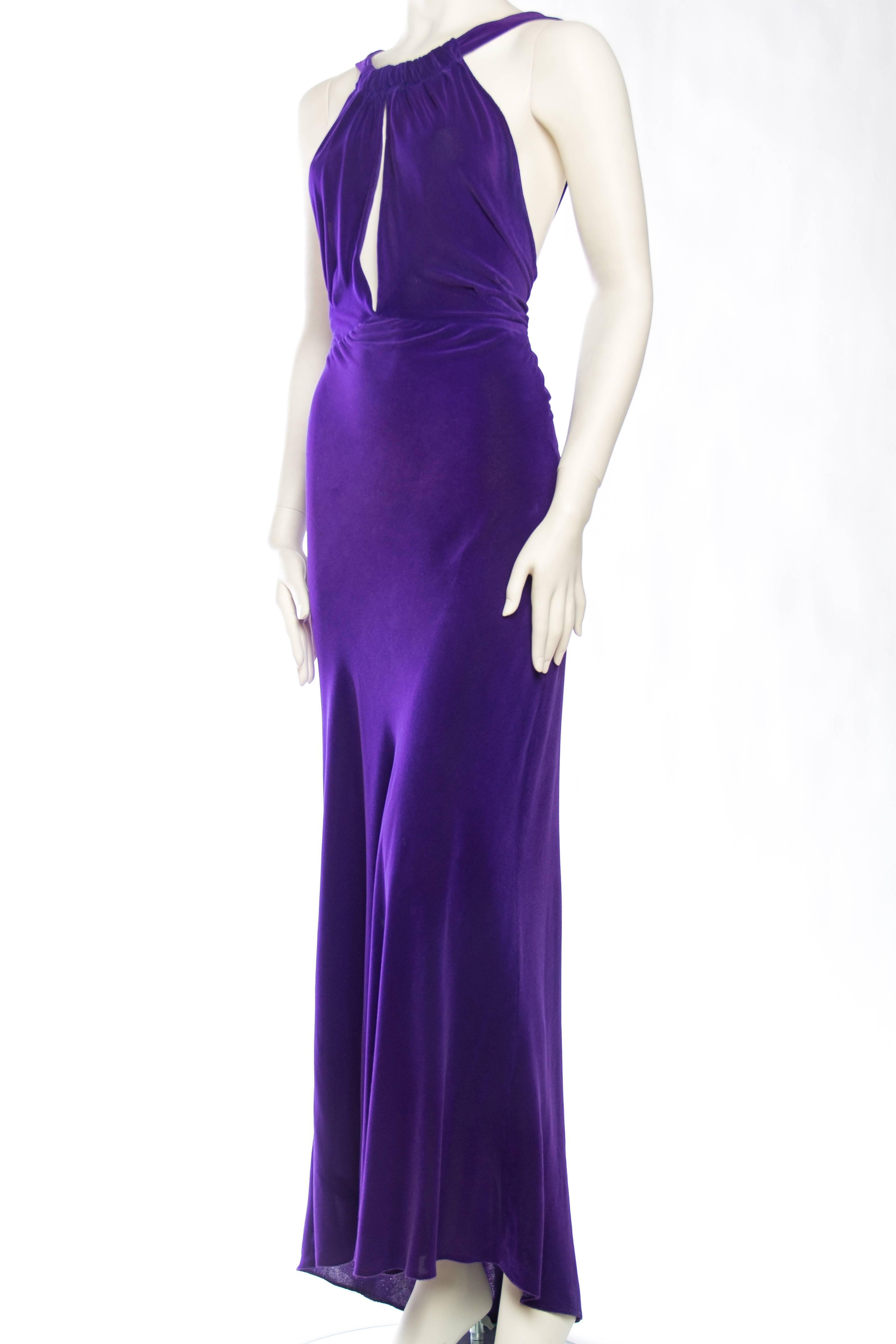 Backless 1930s Bias Cut Purple Velvet Gown In Excellent Condition In New York, NY