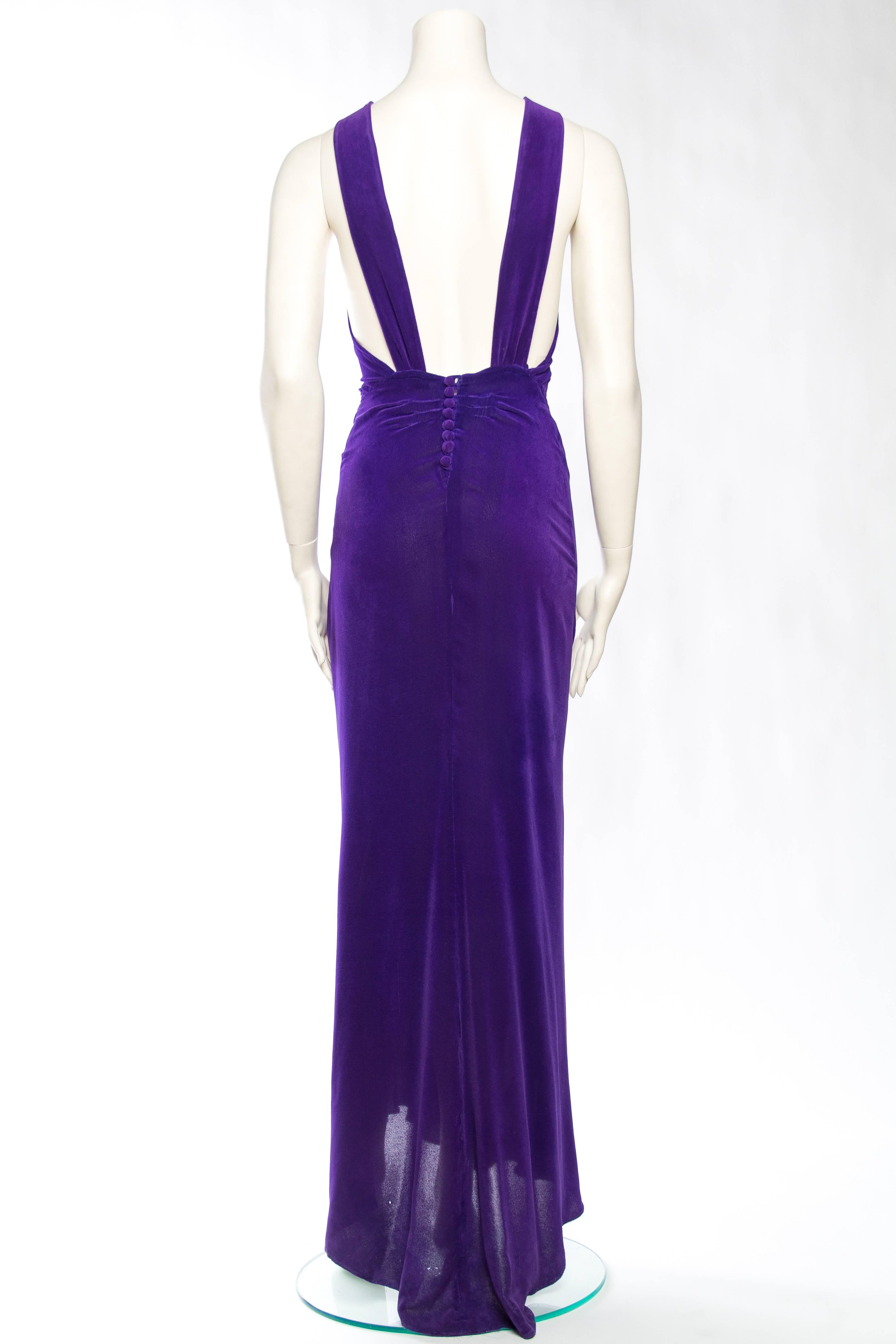 Women's Backless 1930s Bias Cut Purple Velvet Gown