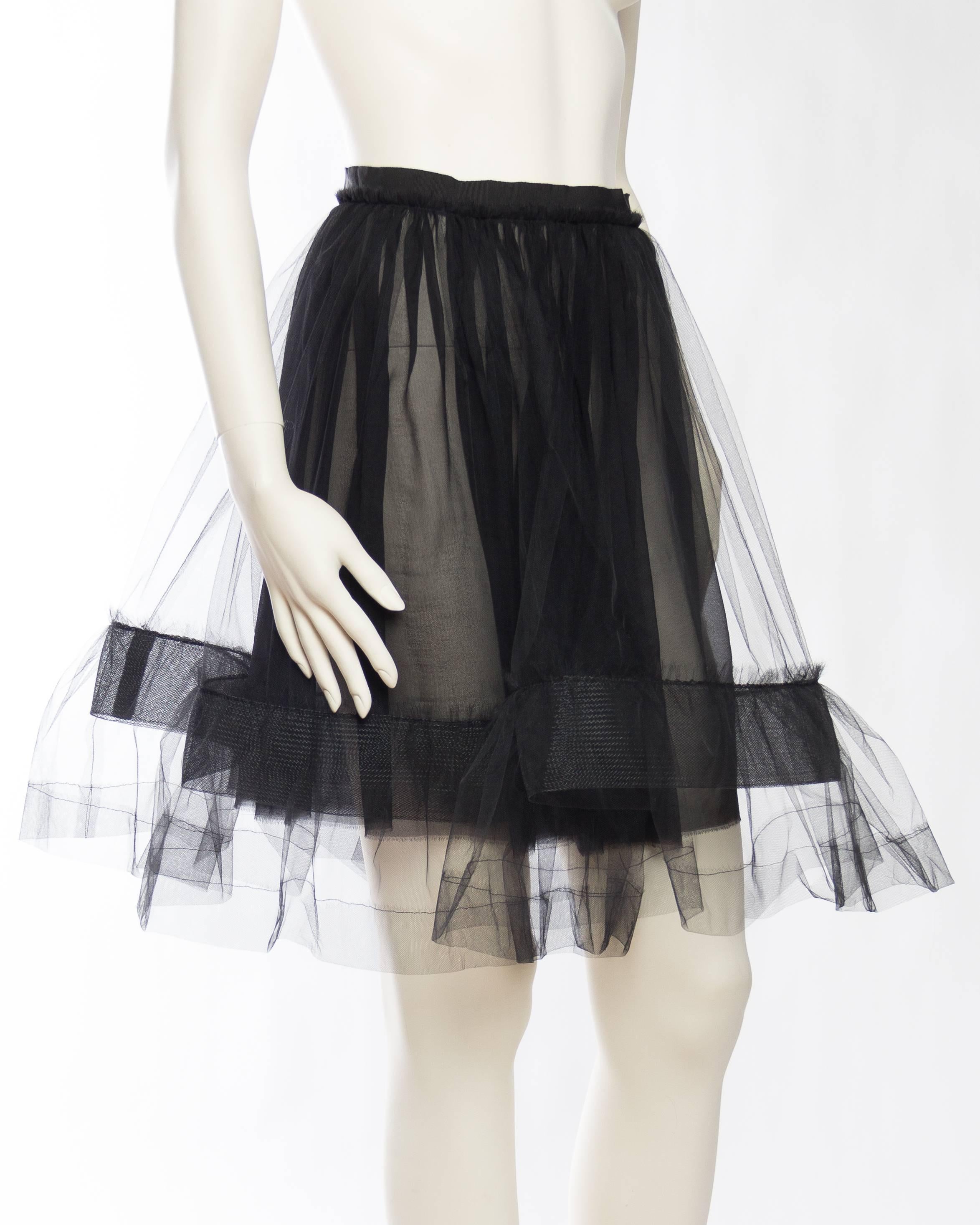Black Lanvin Sheer Tulle and Chiffon Skirt