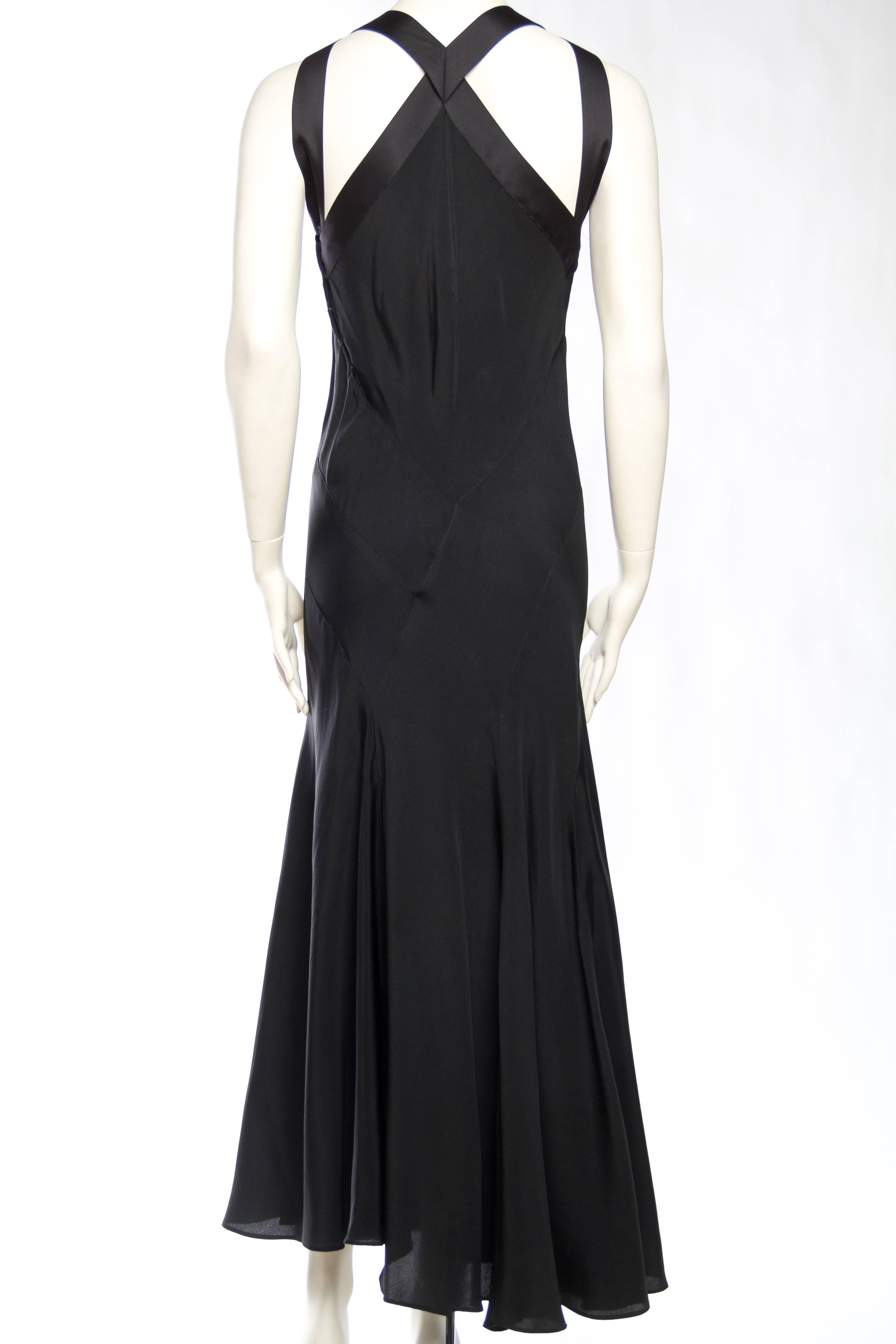 Women's 1930s Art-Deco Seamed Bias-Cut Gown with Ribbon Detailed Cut-outs