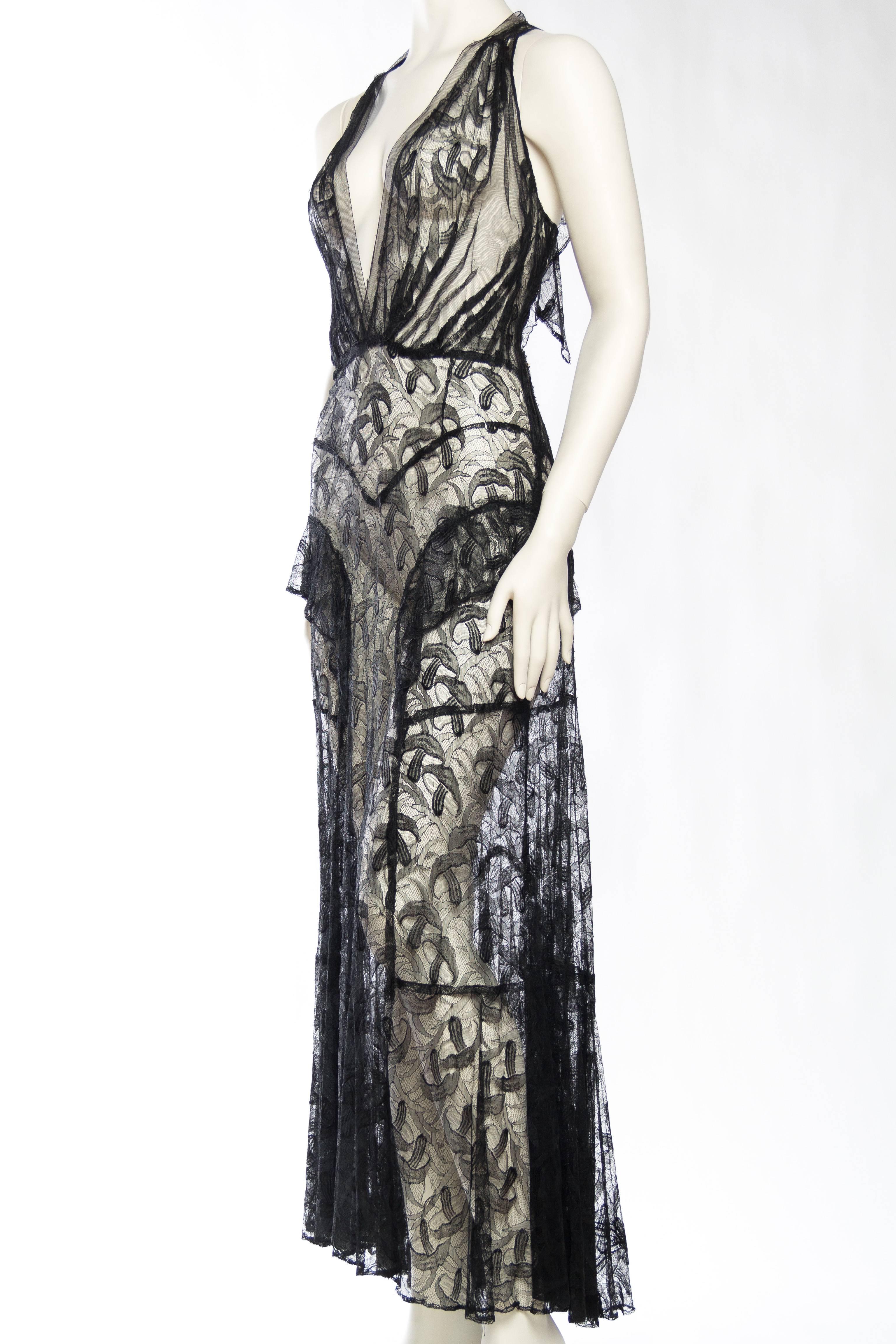 1930s Sheer Silk Lace and Net Gown In Good Condition In New York, NY