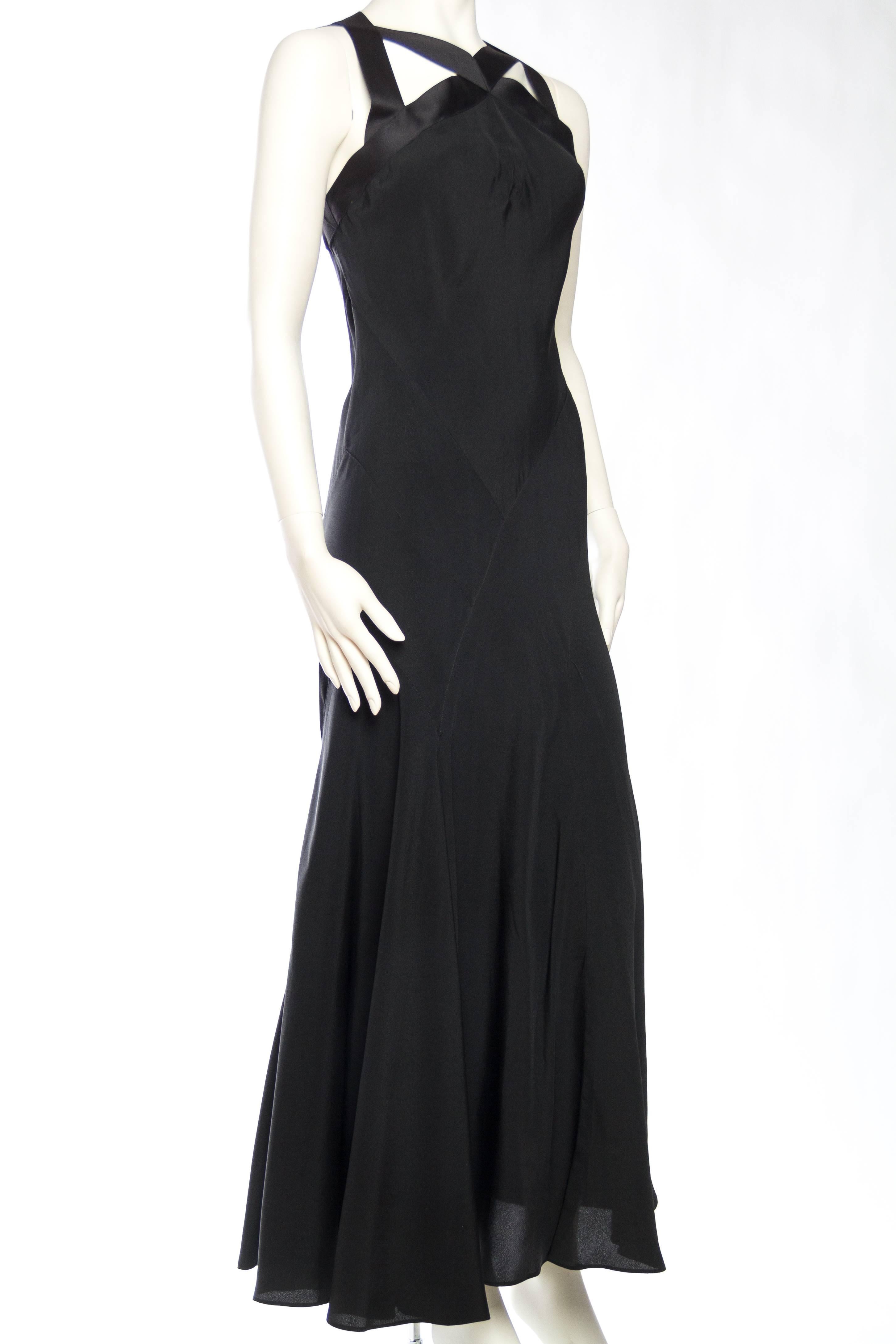 1930s Art-Deco Seamed Bias-Cut Gown with Ribbon Detailed Cut-outs In Excellent Condition In New York, NY