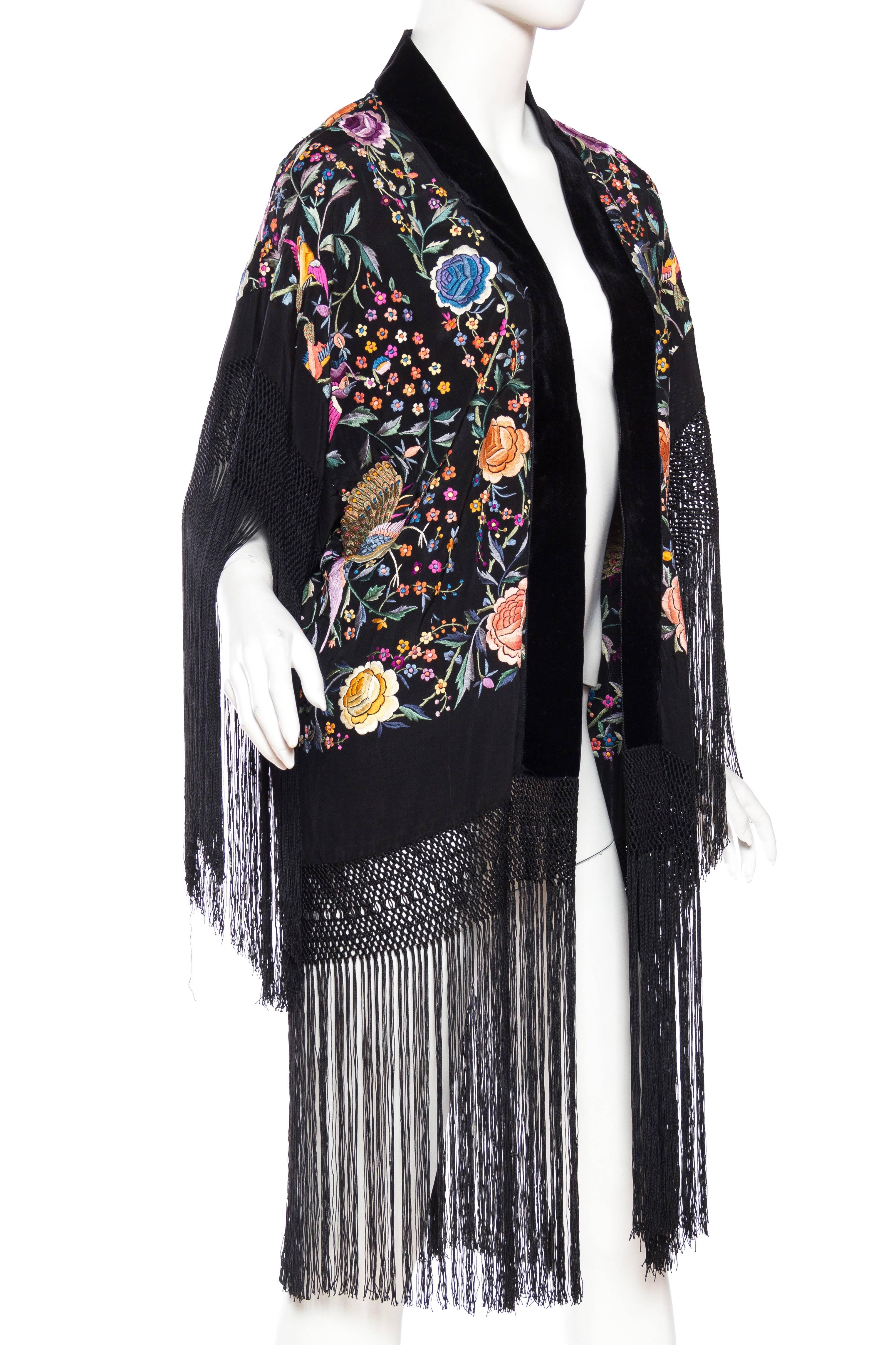 embroidered shawl with fringe