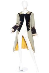 Victorian Grey & Black Wool Velvet Men's Frock Coat With Metal Braiding And Gol