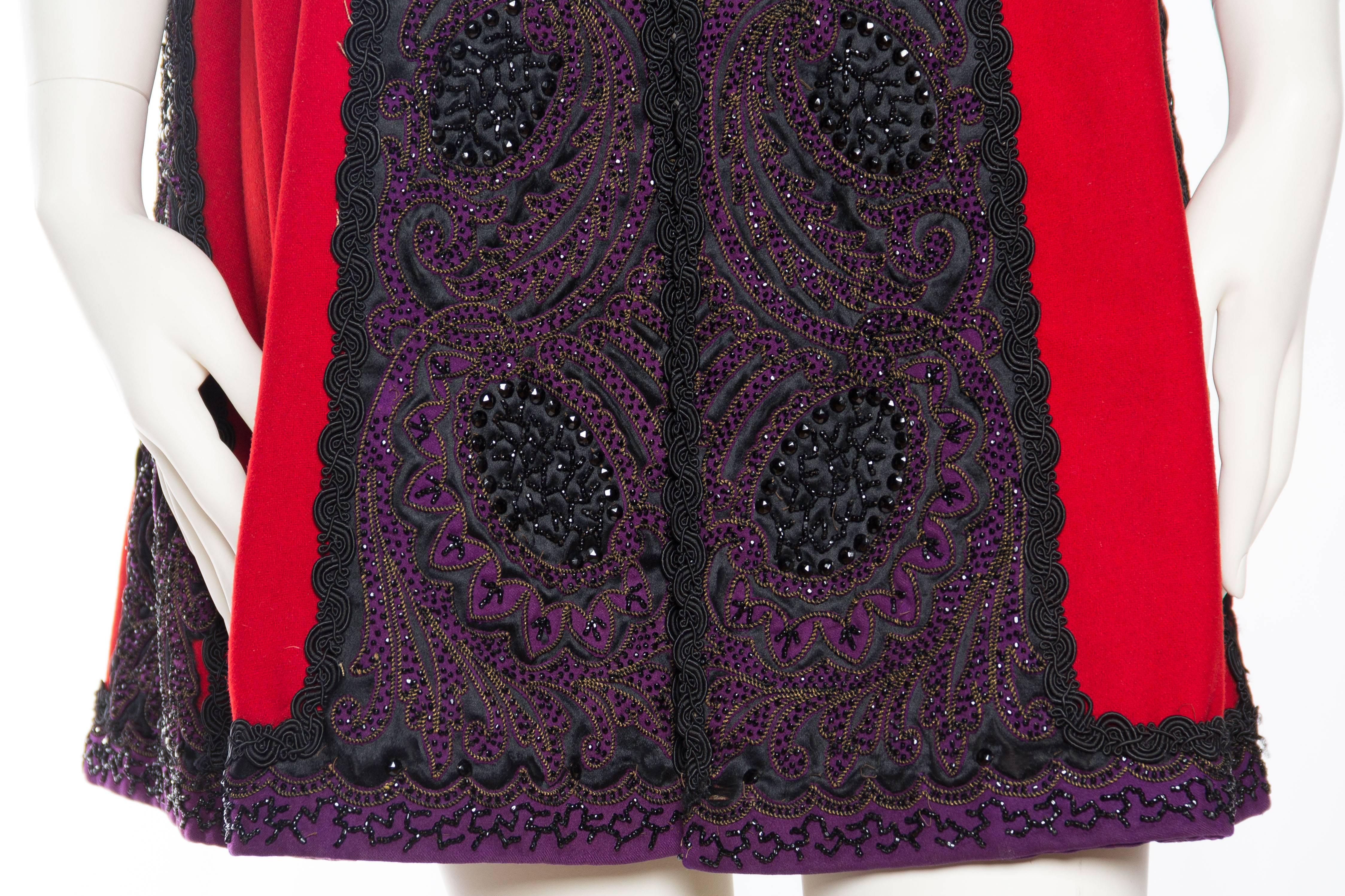 MORPHEW COLLECTION Red & Black Silk Wool Vest Made With Victorian Fabric, Beadw For Sale 4
