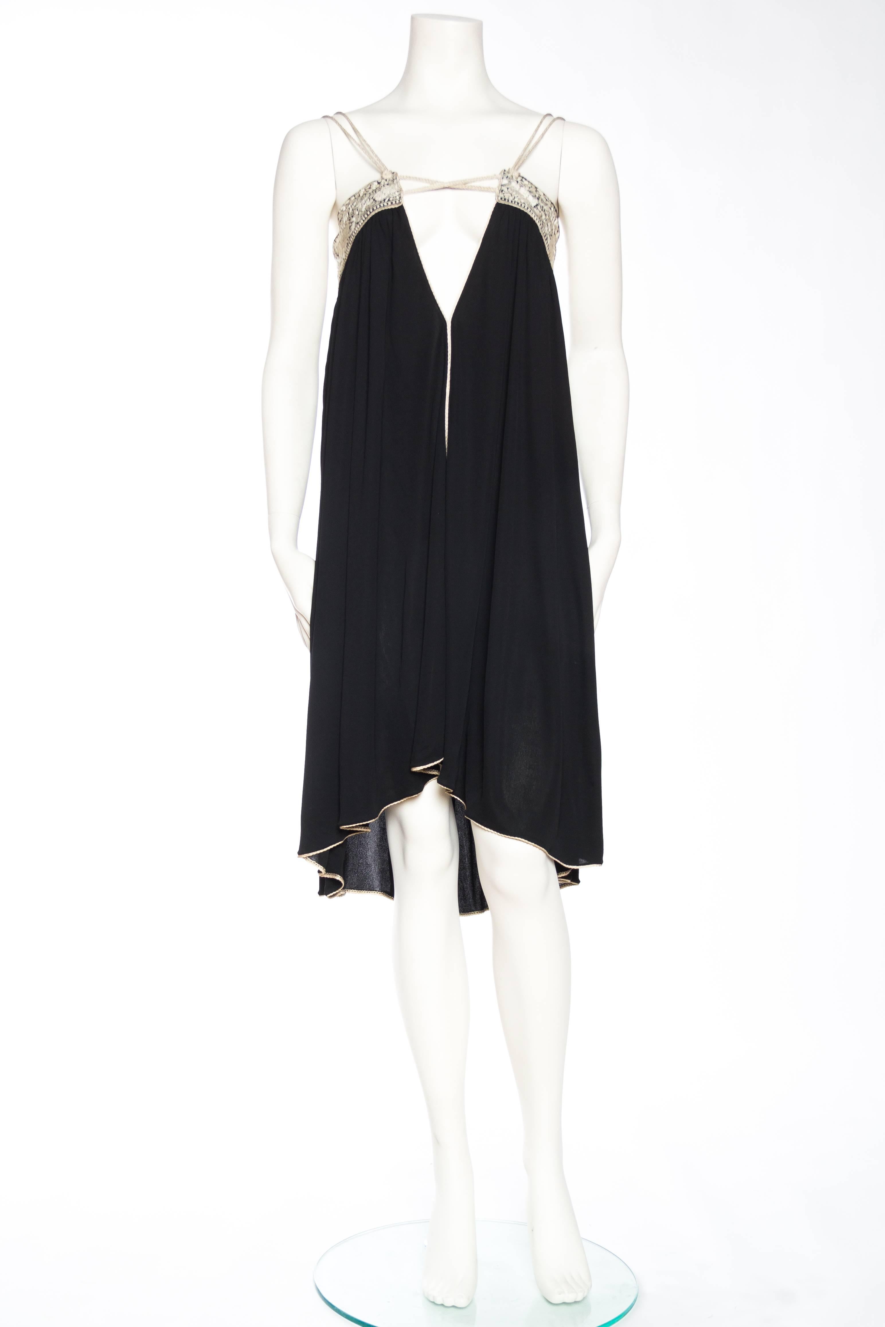 Black 1970s Jersey Dress with Chinese Hand Embroidery