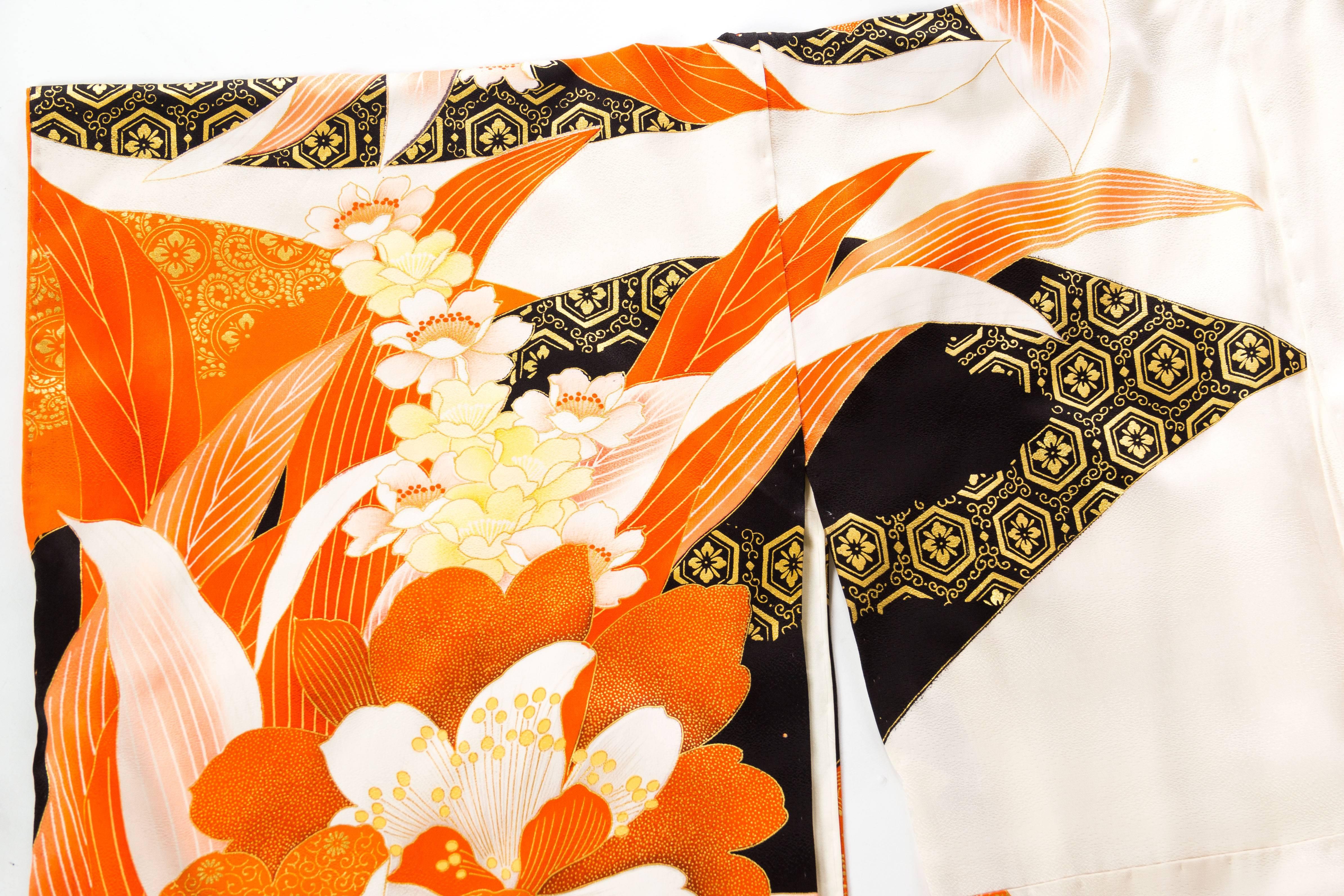 Late Mid-Century Hand Painted and Printed Japanese Kimono 5