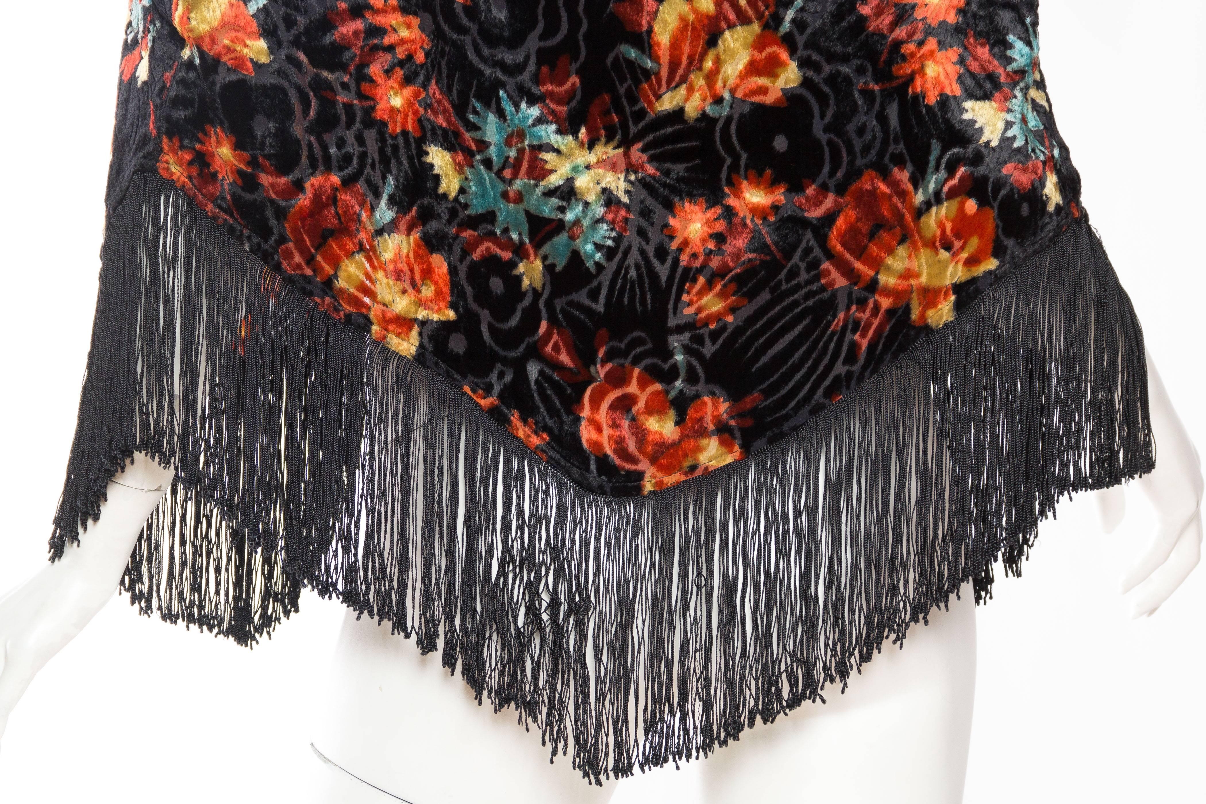 Beautiful Printed Silk Burnout 1920s Capelet with Fringe 3