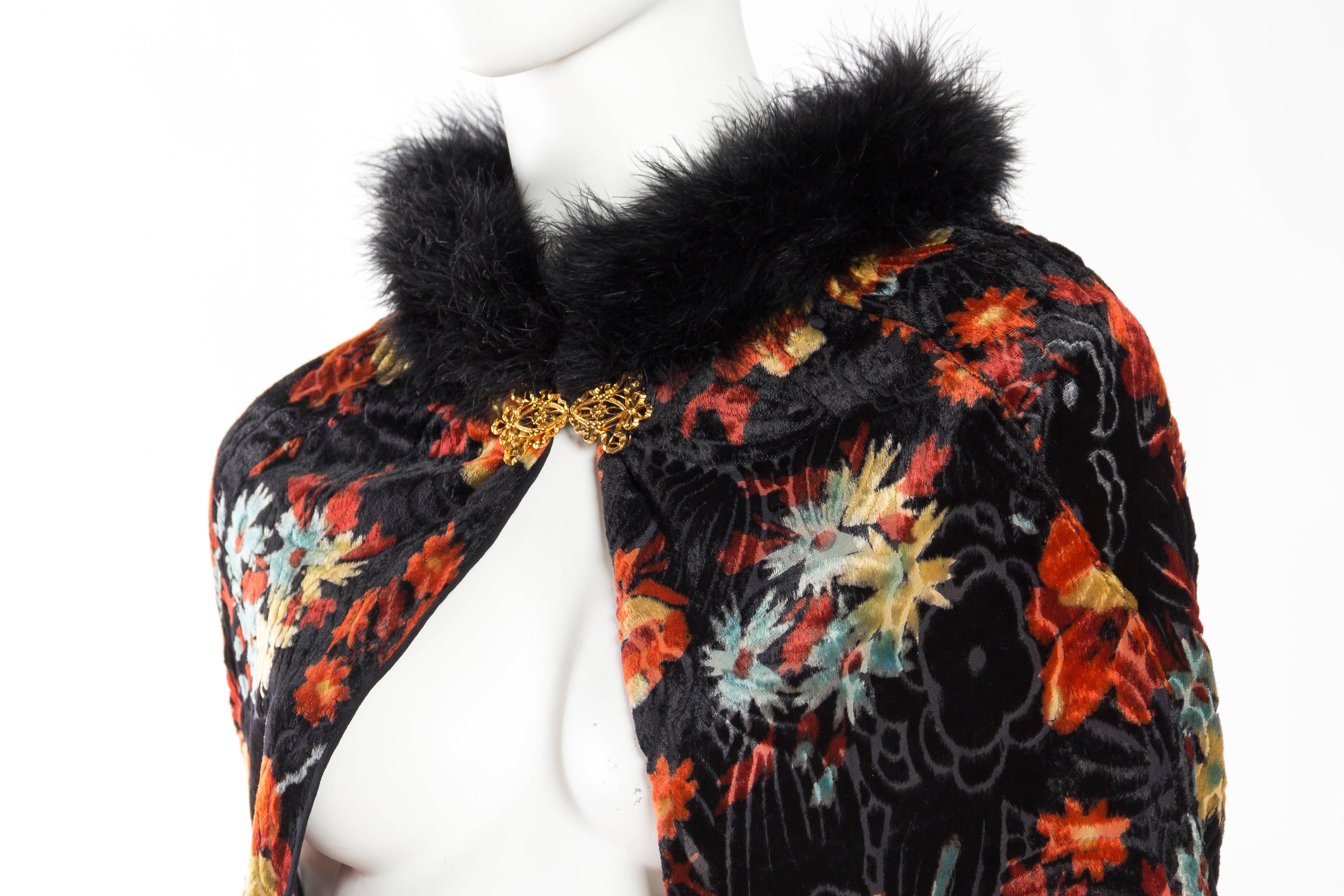 Beautiful Printed Silk Burnout 1920s Capelet with Fringe 2