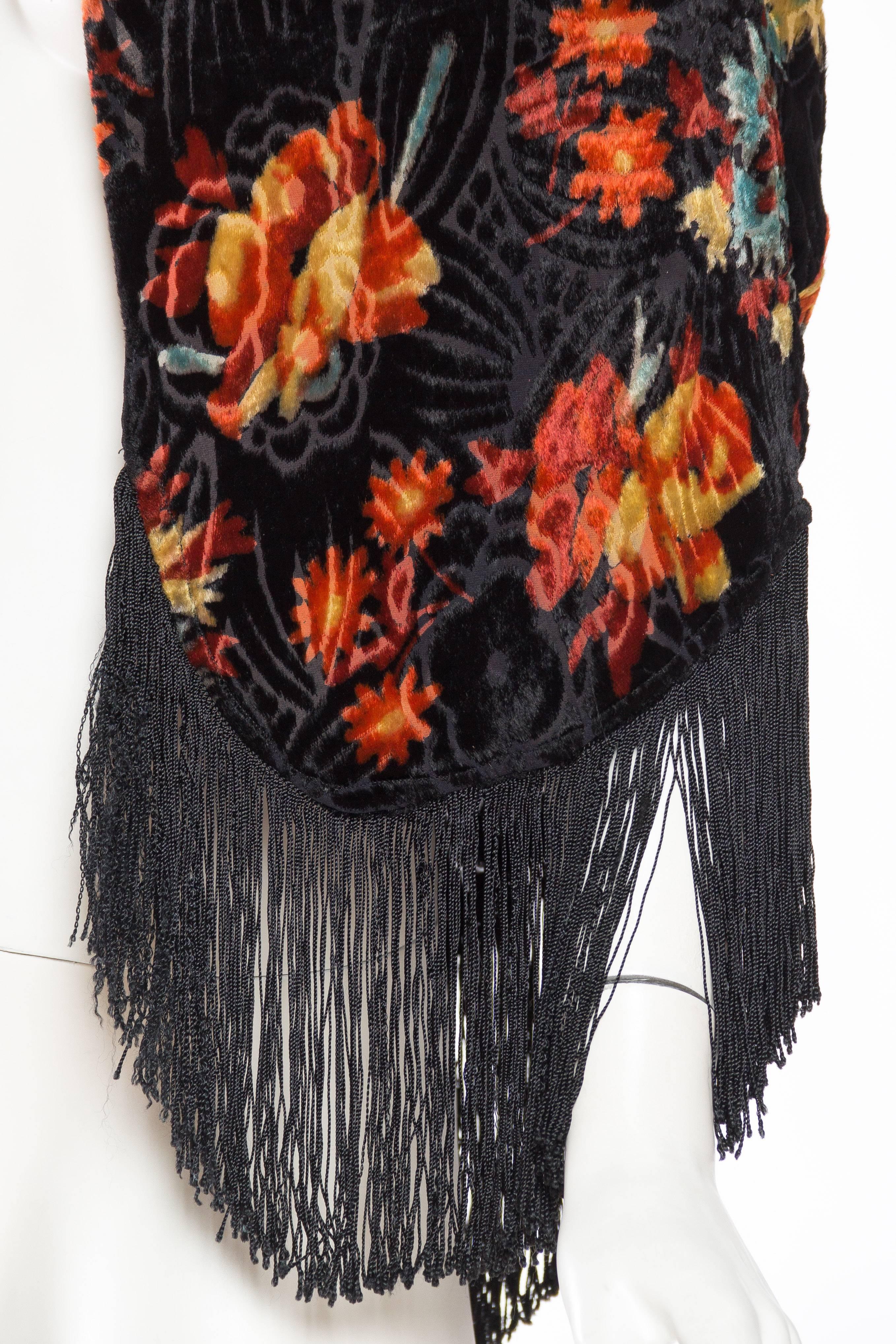 Beautiful Printed Silk Burnout 1920s Capelet with Fringe 4