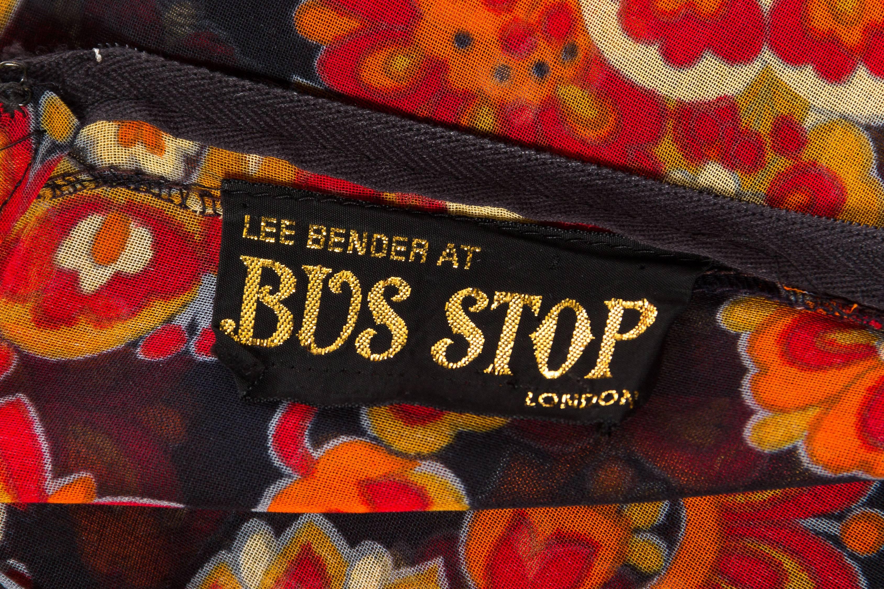 1960s/ 1970s Lee Bender Bus Stop Sheer Psycadellic Floral Dress 6